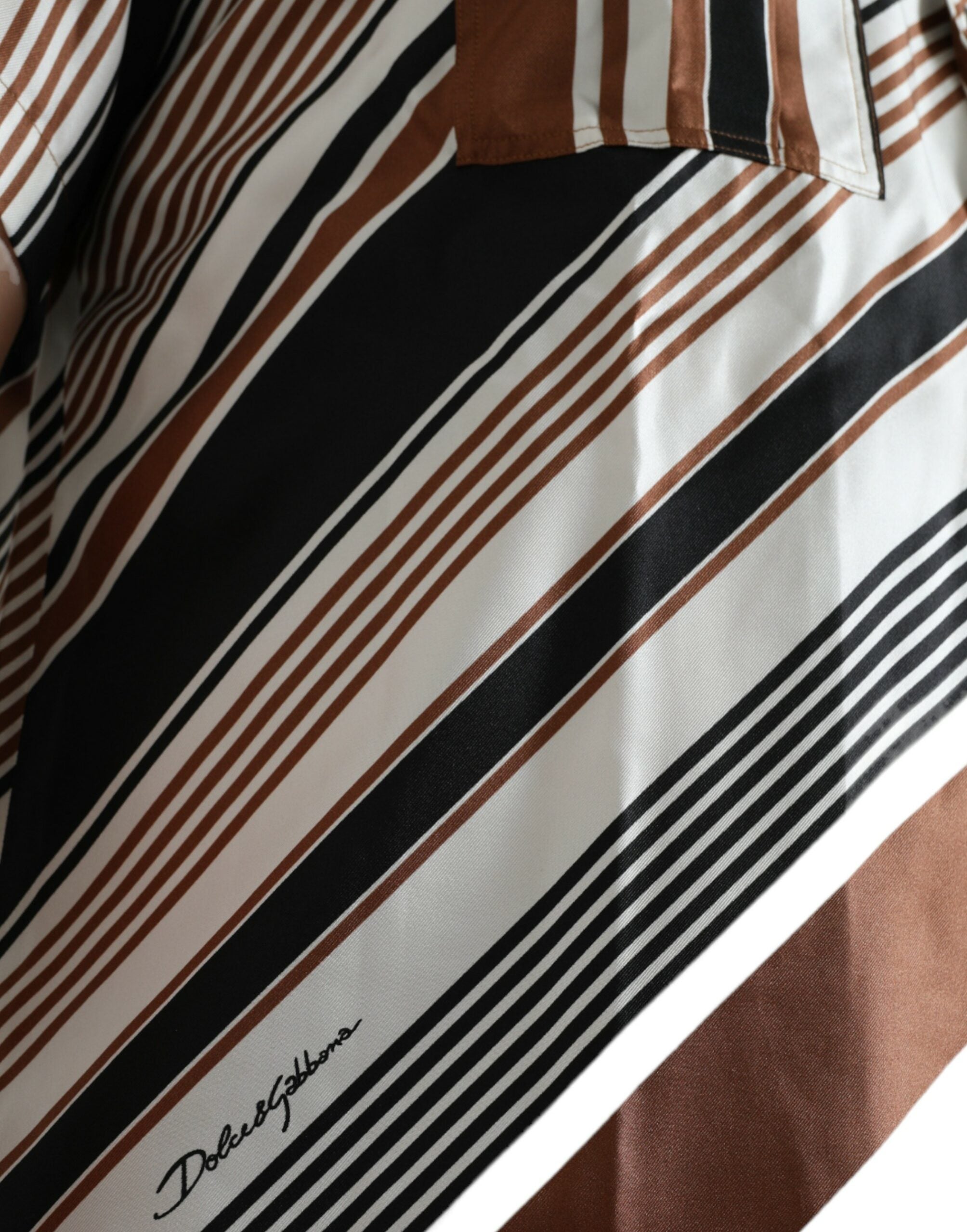 Dolce & Gabbana brown and white striped silk short-sleeved shirt-5