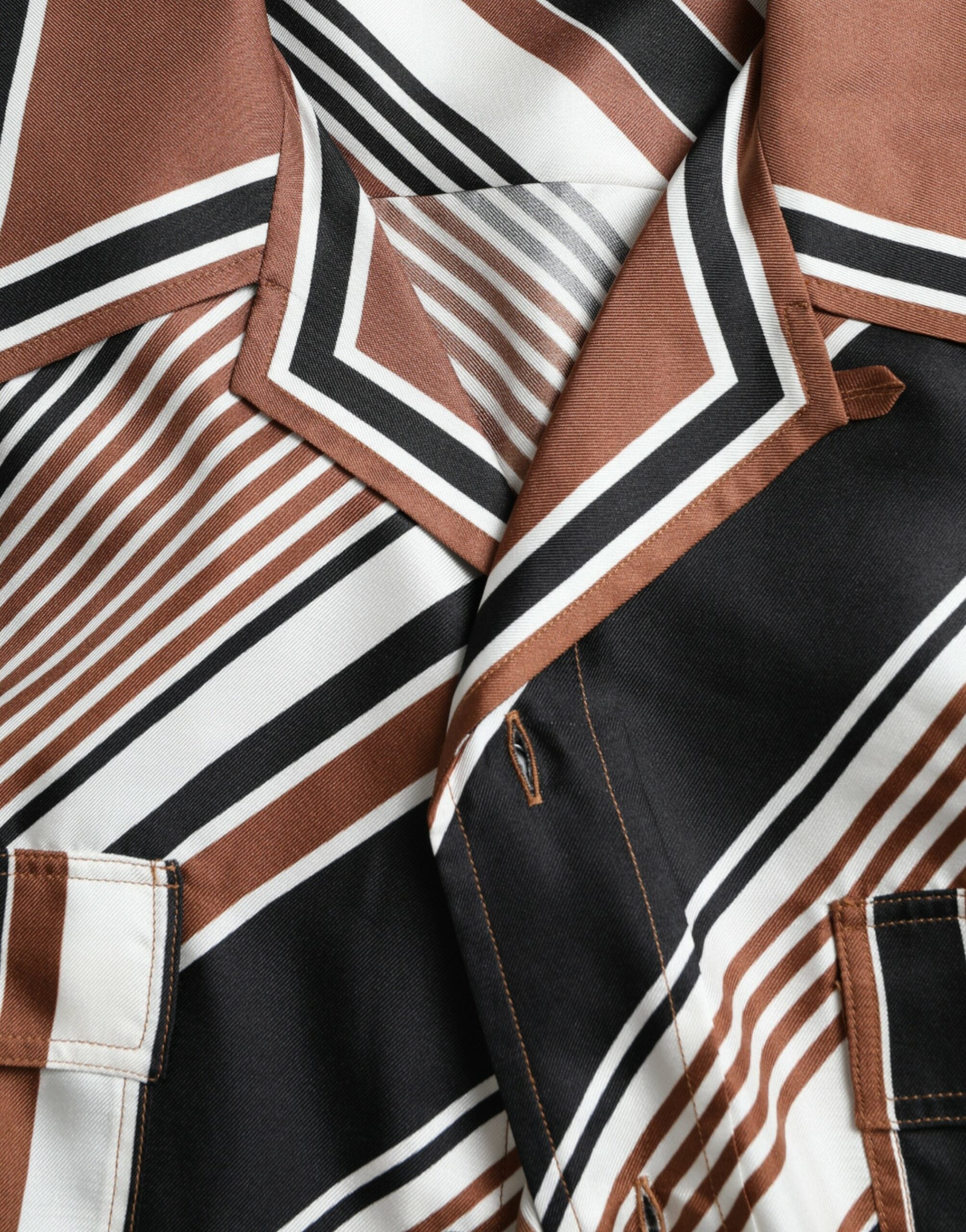 Dolce & Gabbana brown and white striped silk short-sleeved shirt-7