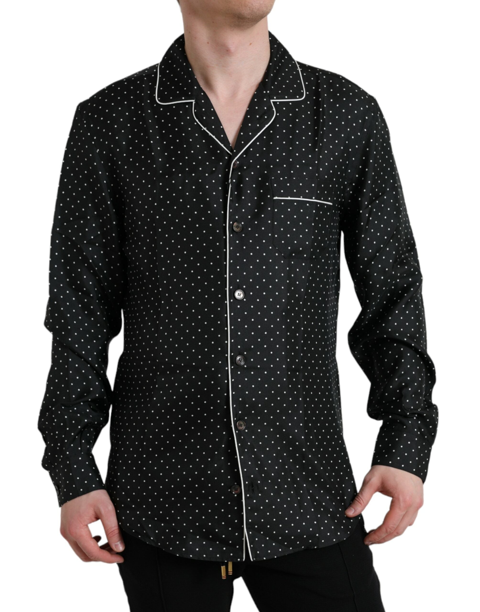 Camisa de manga larga de seda con lunares negros de Dolce & Gabbana-1