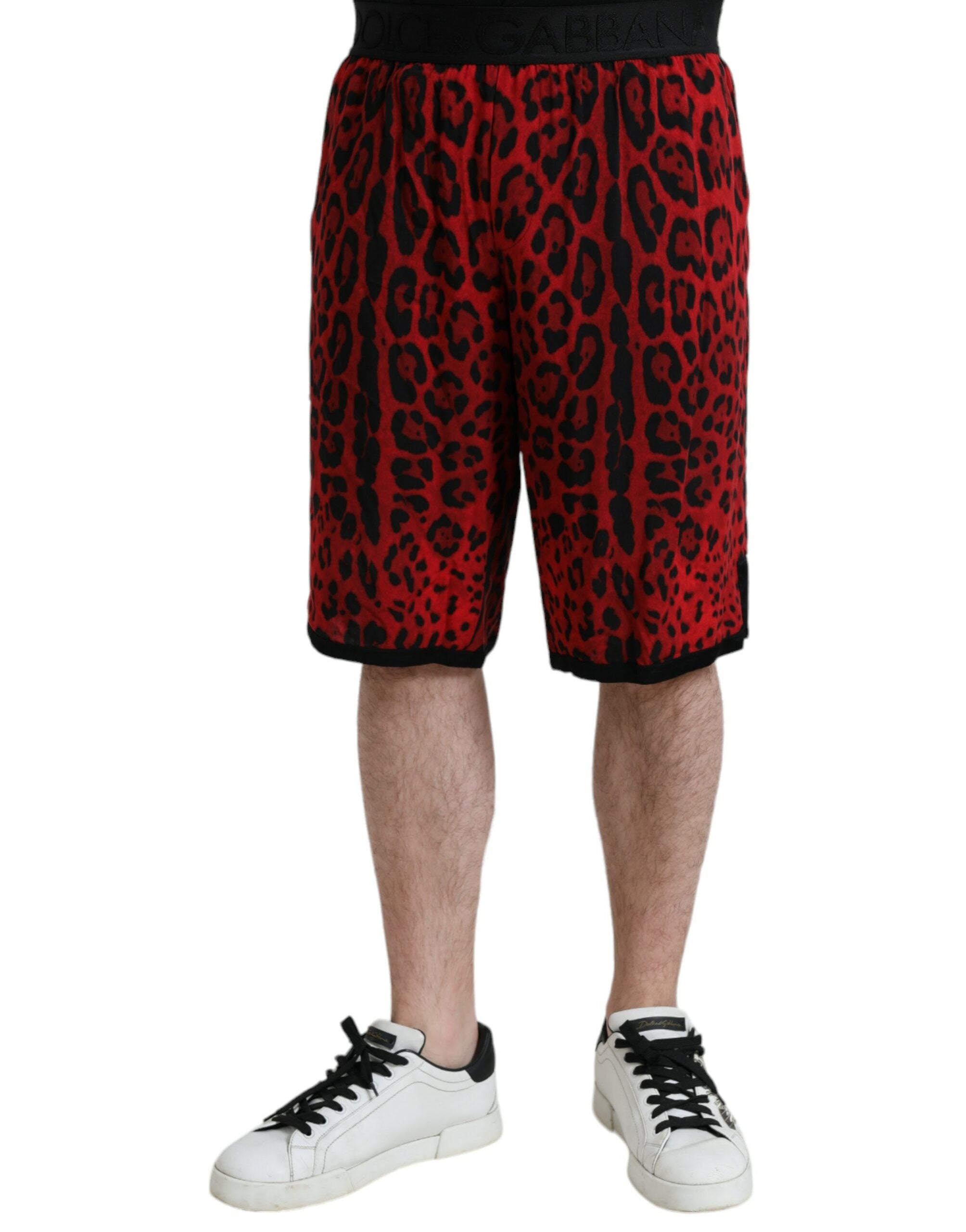 Dolce & Gabbana Rote Bermudashorts mit Leopardenmuster aus Viskose-1
