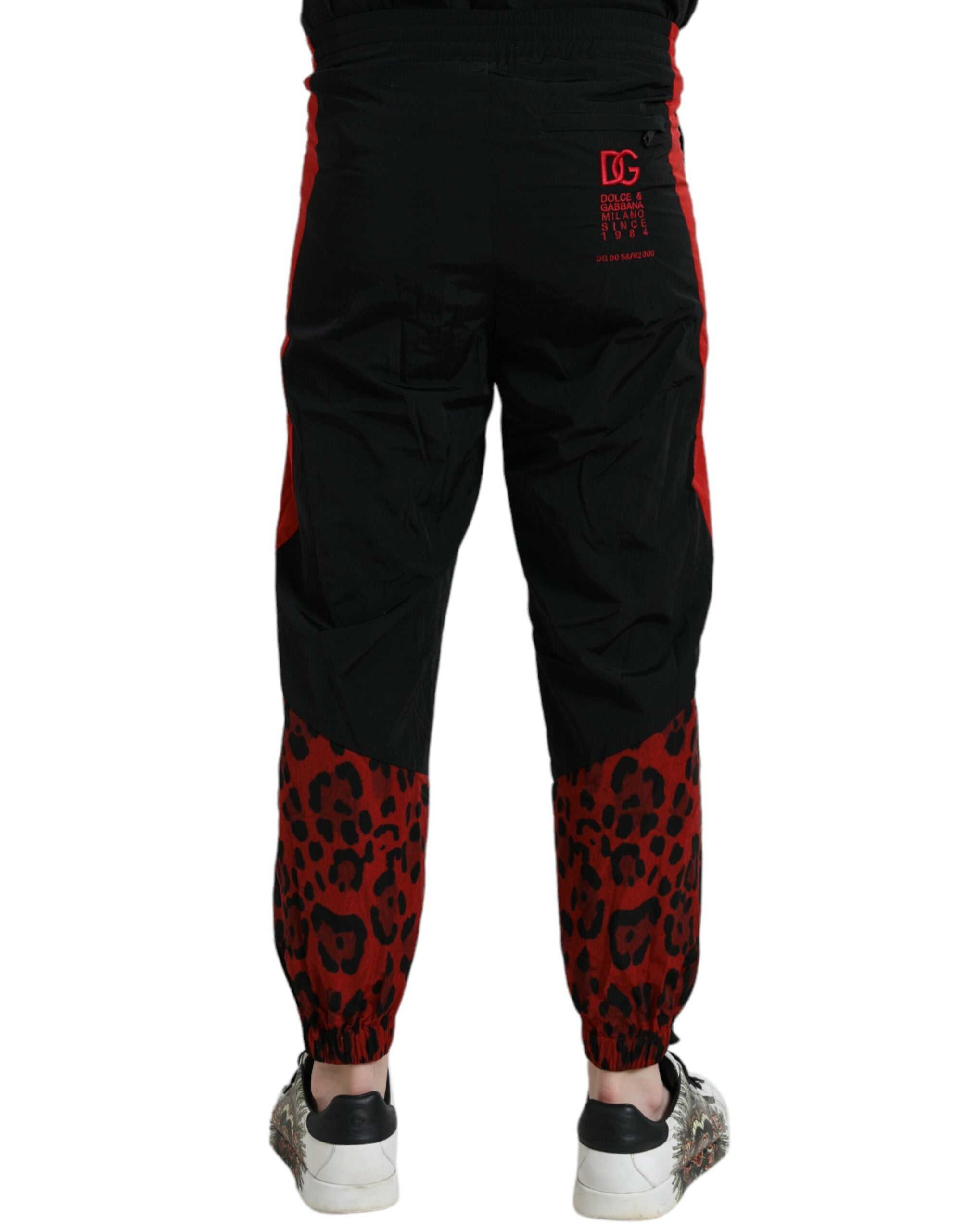 Dolce & Gabbana Schwarz-Rot Leopard Print Nylon Jogger Hose-2