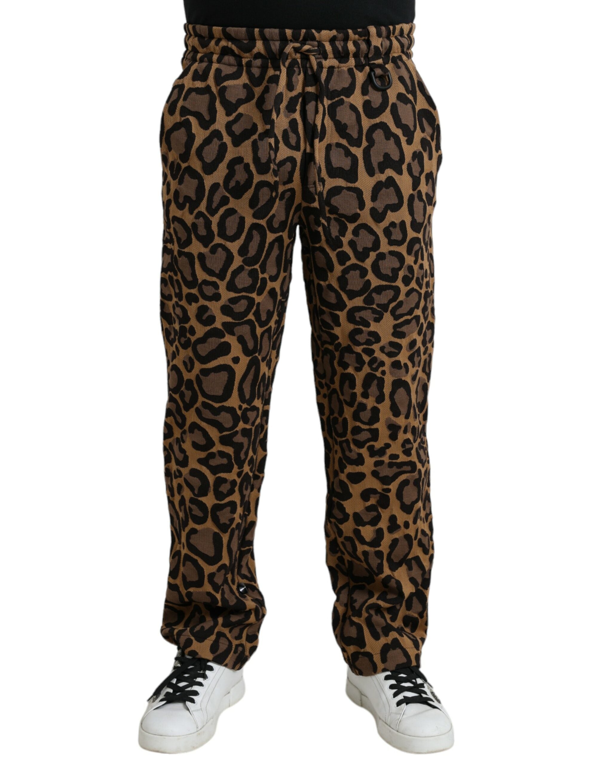 Joggers de poliéster marrón con estampado de leopardo de Dolce & Gabbana-1