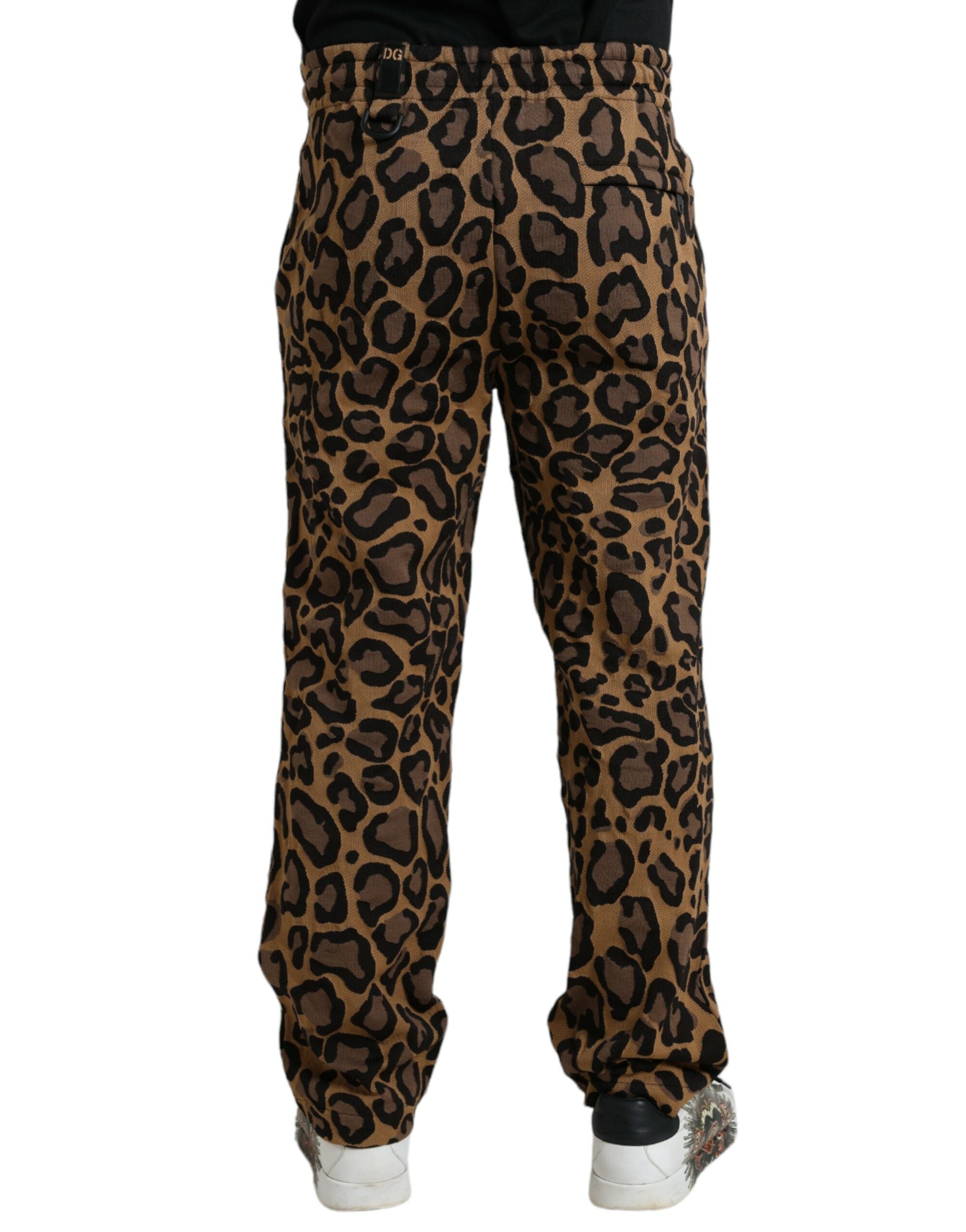 Joggers de poliéster marrón con estampado de leopardo de Dolce & Gabbana-2