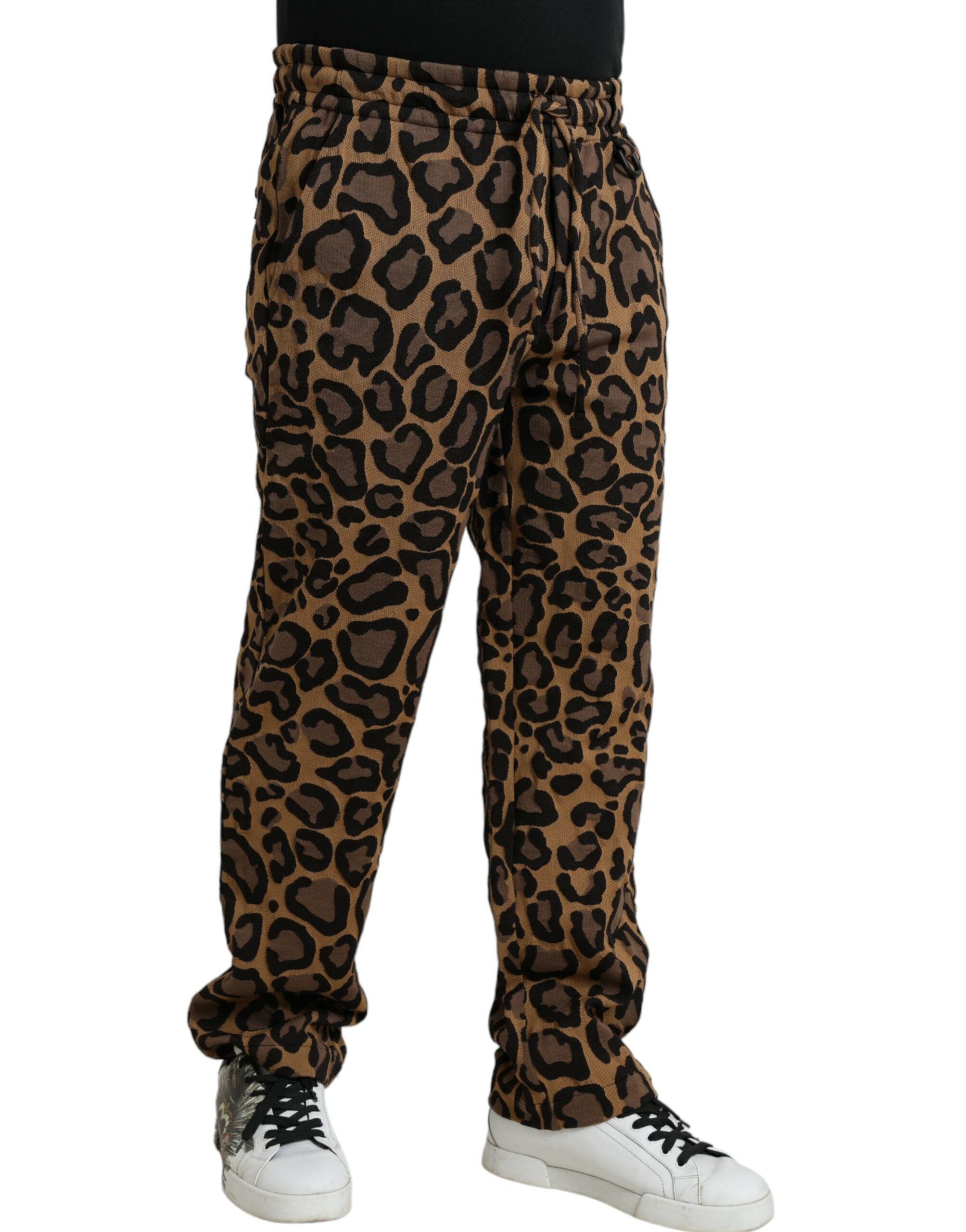 Joggers de poliéster marrón con estampado de leopardo de Dolce & Gabbana-3