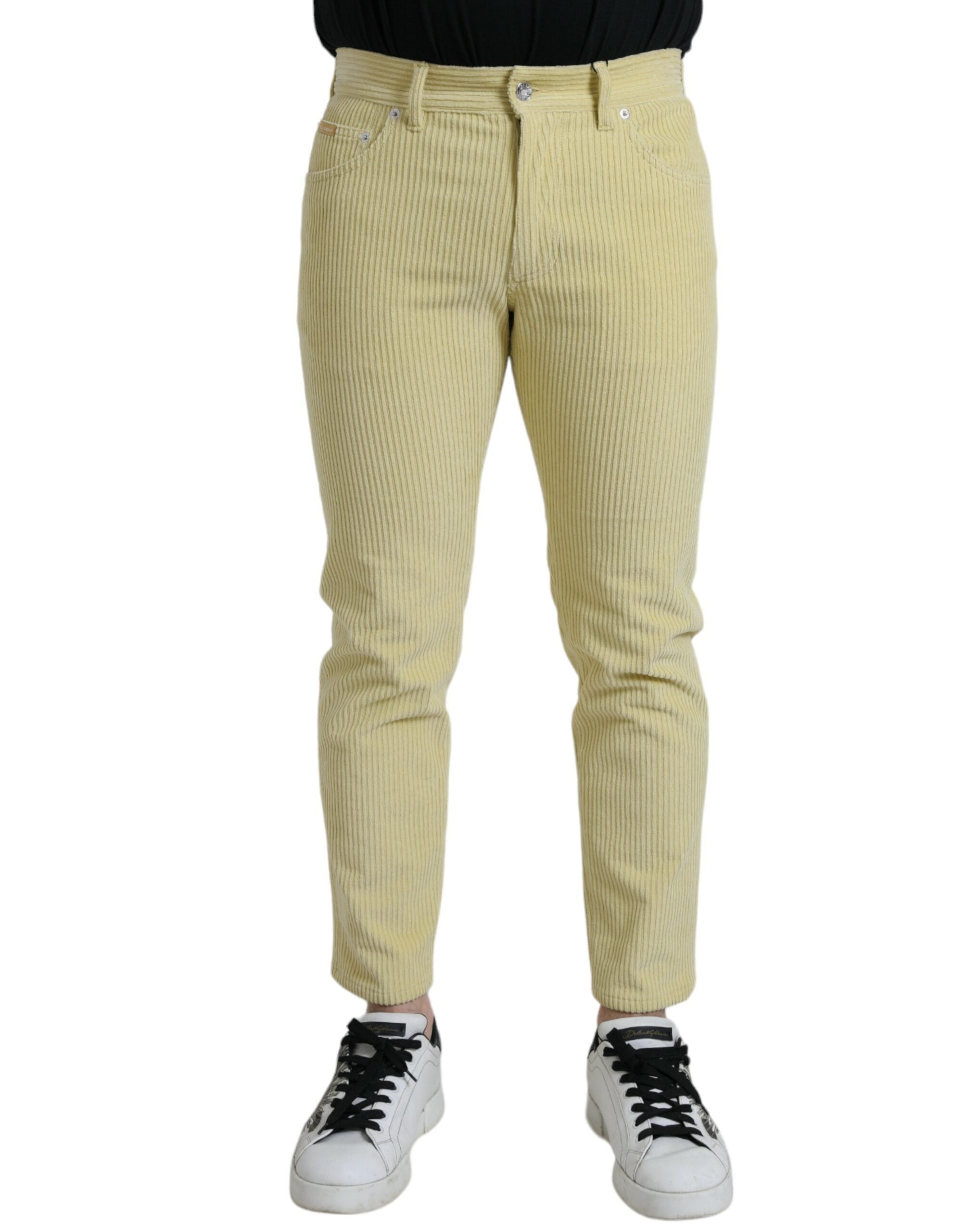 Dolce & Gabbana Gelbe Cord-Logo-Plakette Skinny Denim Jeans-1