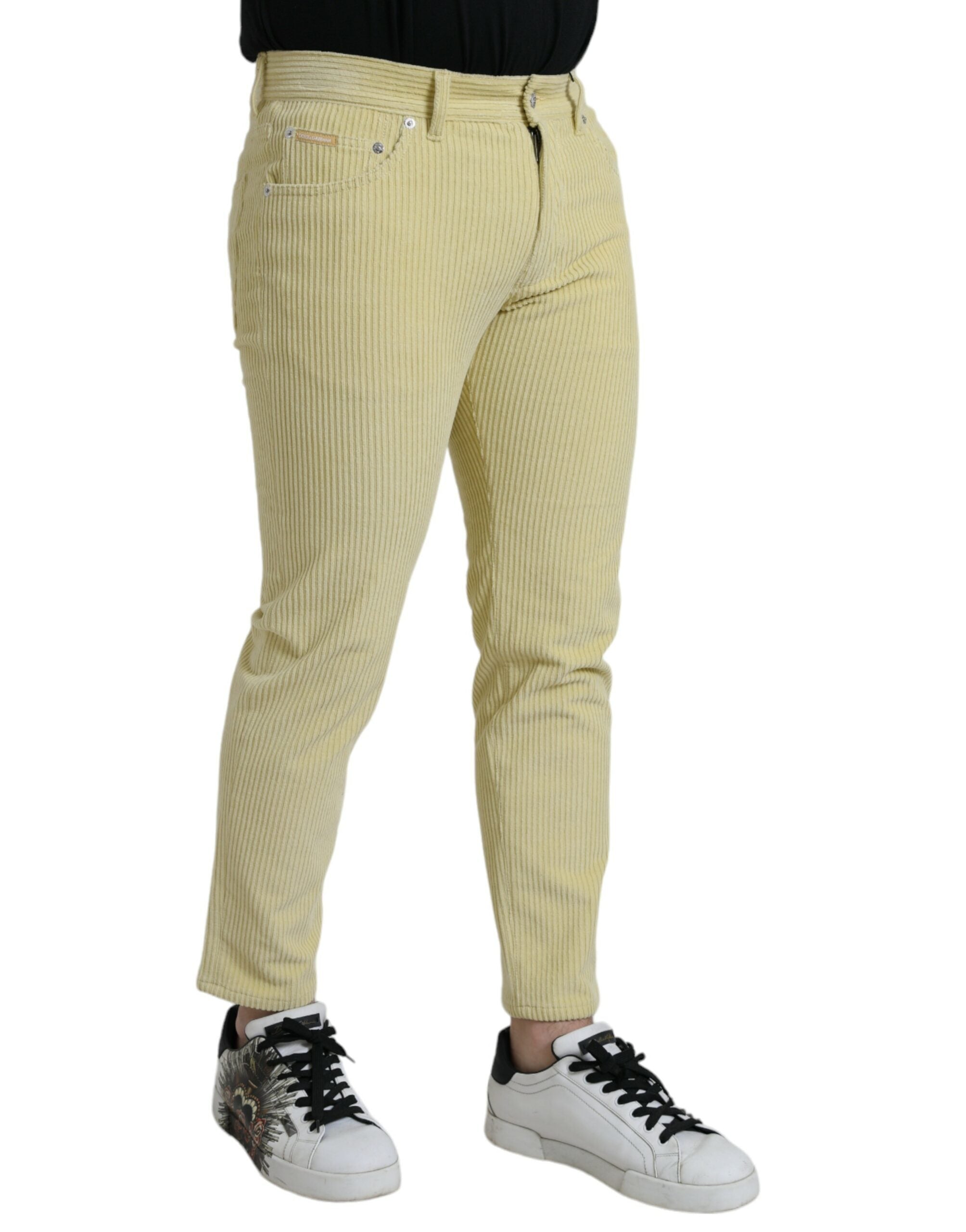 Dolce & Gabbana Gelbe Cord-Logo-Plakette Skinny Denim Jeans-3