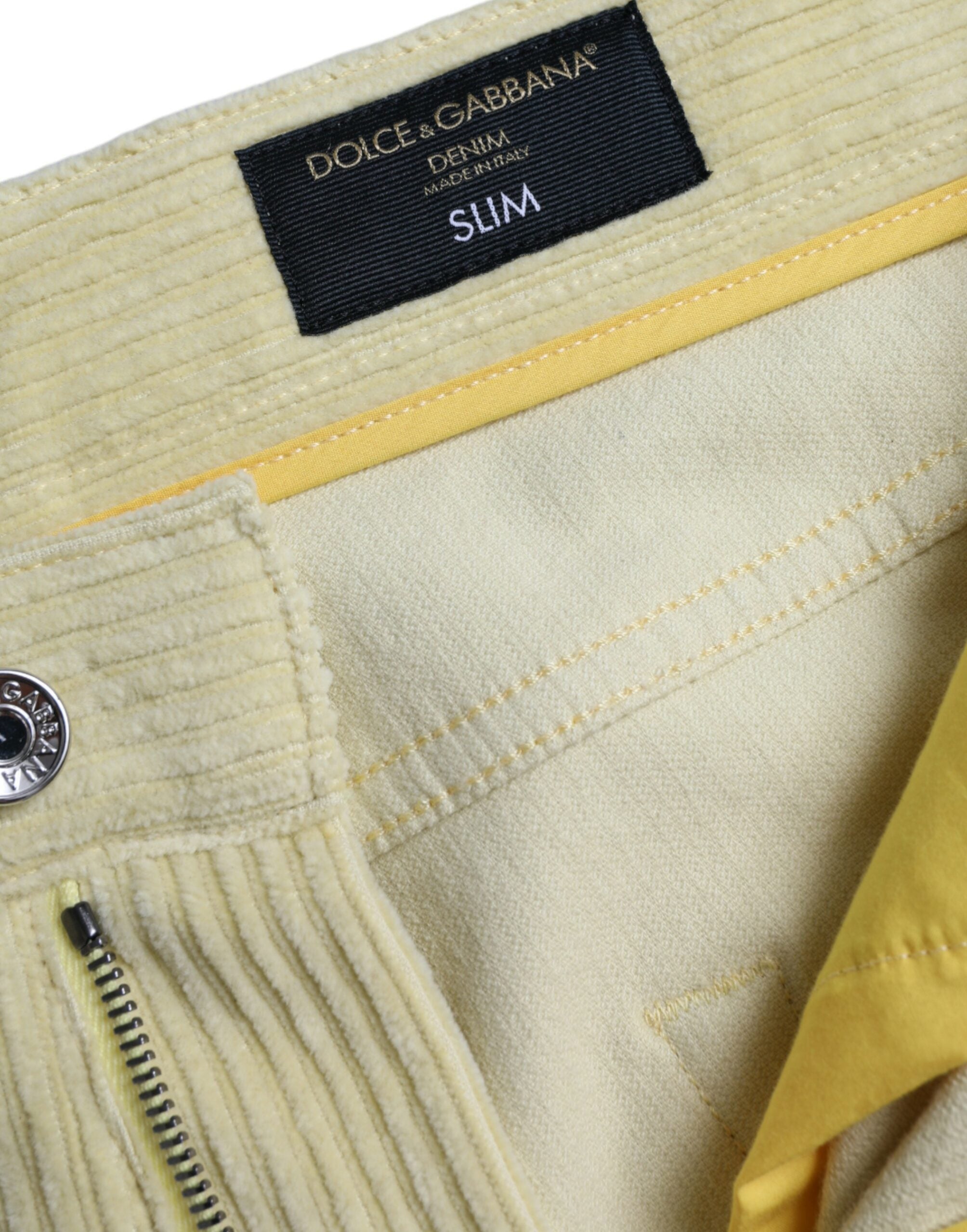 Dolce & Gabbana Gelbe Cord-Logo-Plakette Skinny Denim Jeans-6