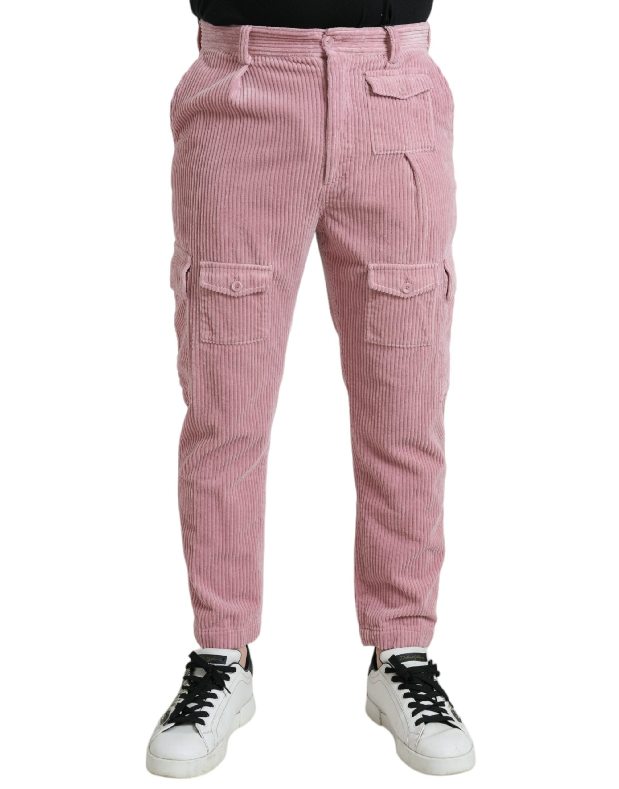 Vaqueros cargo ajustados de pana de algodón elástico en color rosa de Dolce & Gabbana-1