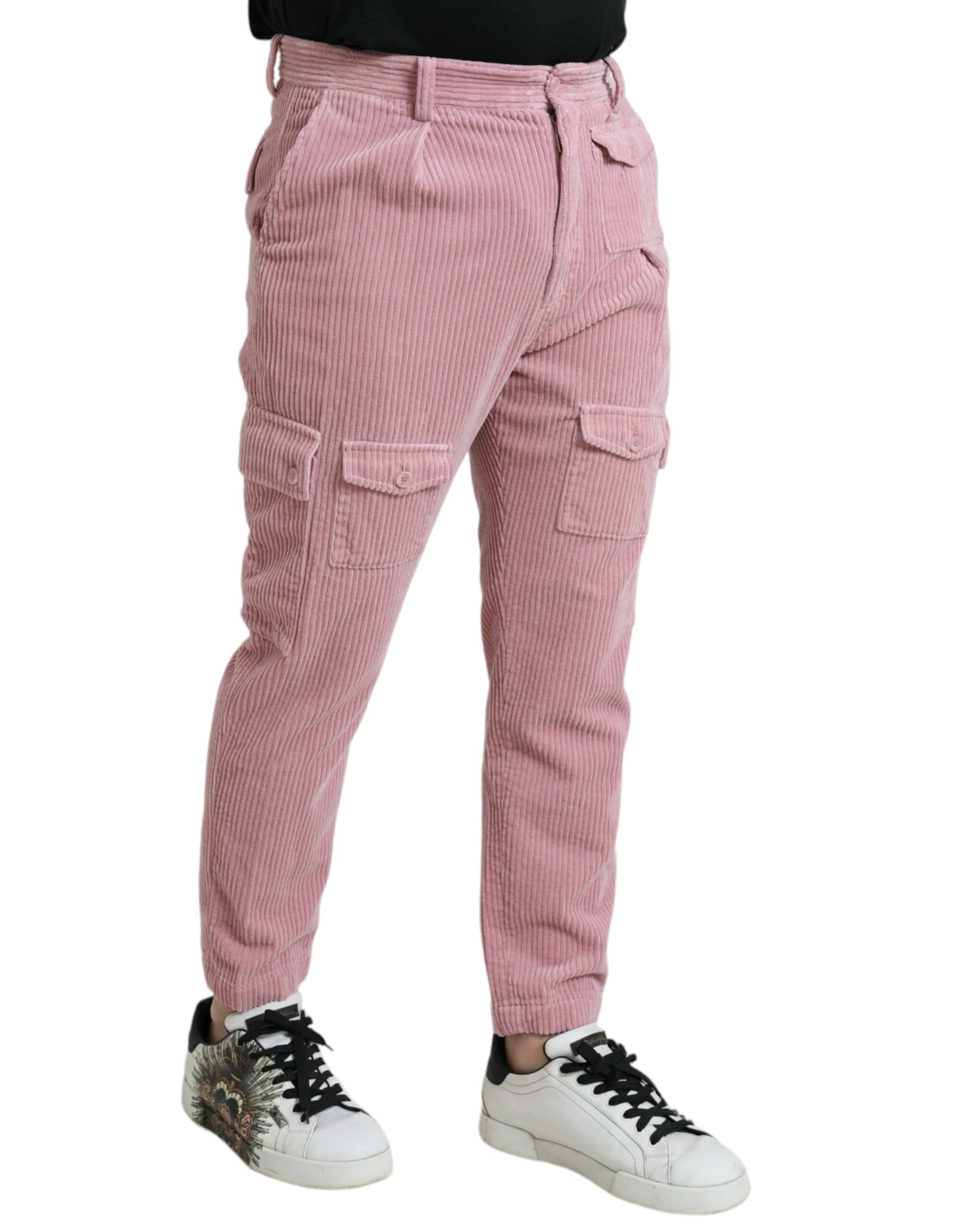 Vaqueros cargo ajustados de pana de algodón elástico en color rosa de Dolce & Gabbana-3