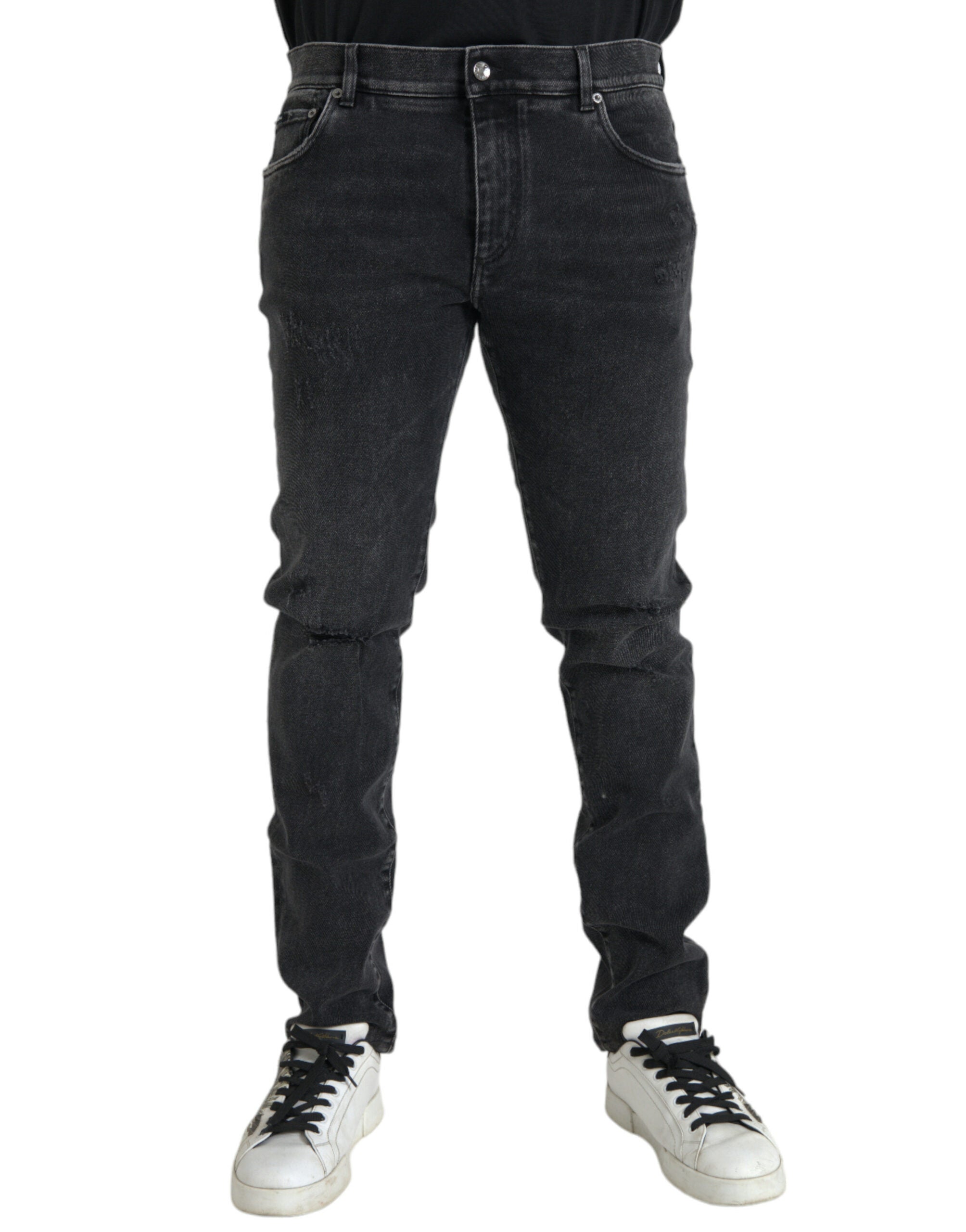 Dolce & Gabbana Grey Cotton Stretch Skinny Denim Jeans with Logo