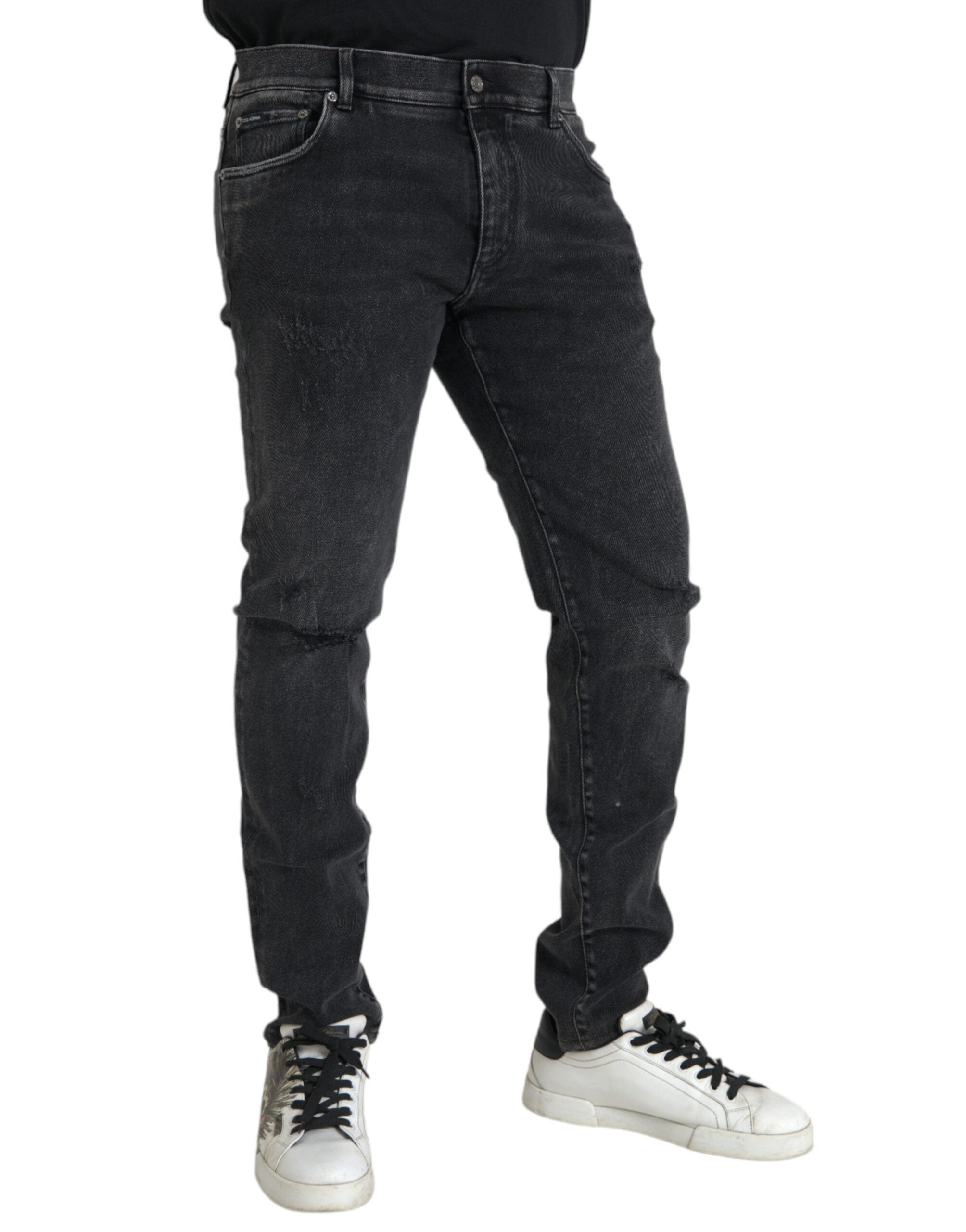 Dolce & Gabbana Grey Cotton Stretch Skinny Denim Jeans with Logo-2