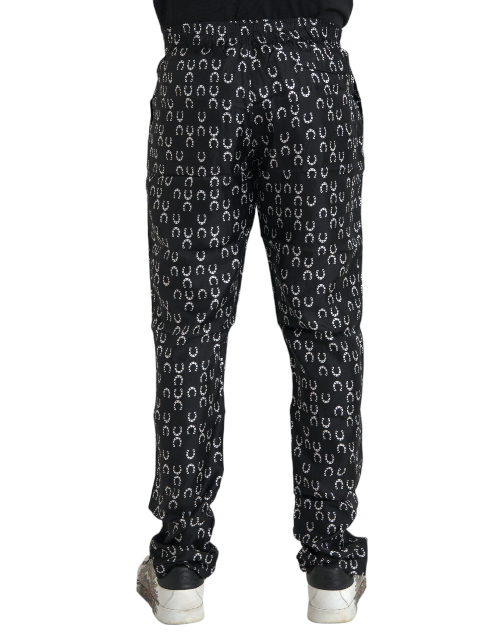 Dolce & Gabbana black silk trousers with horseshoe pattern-3