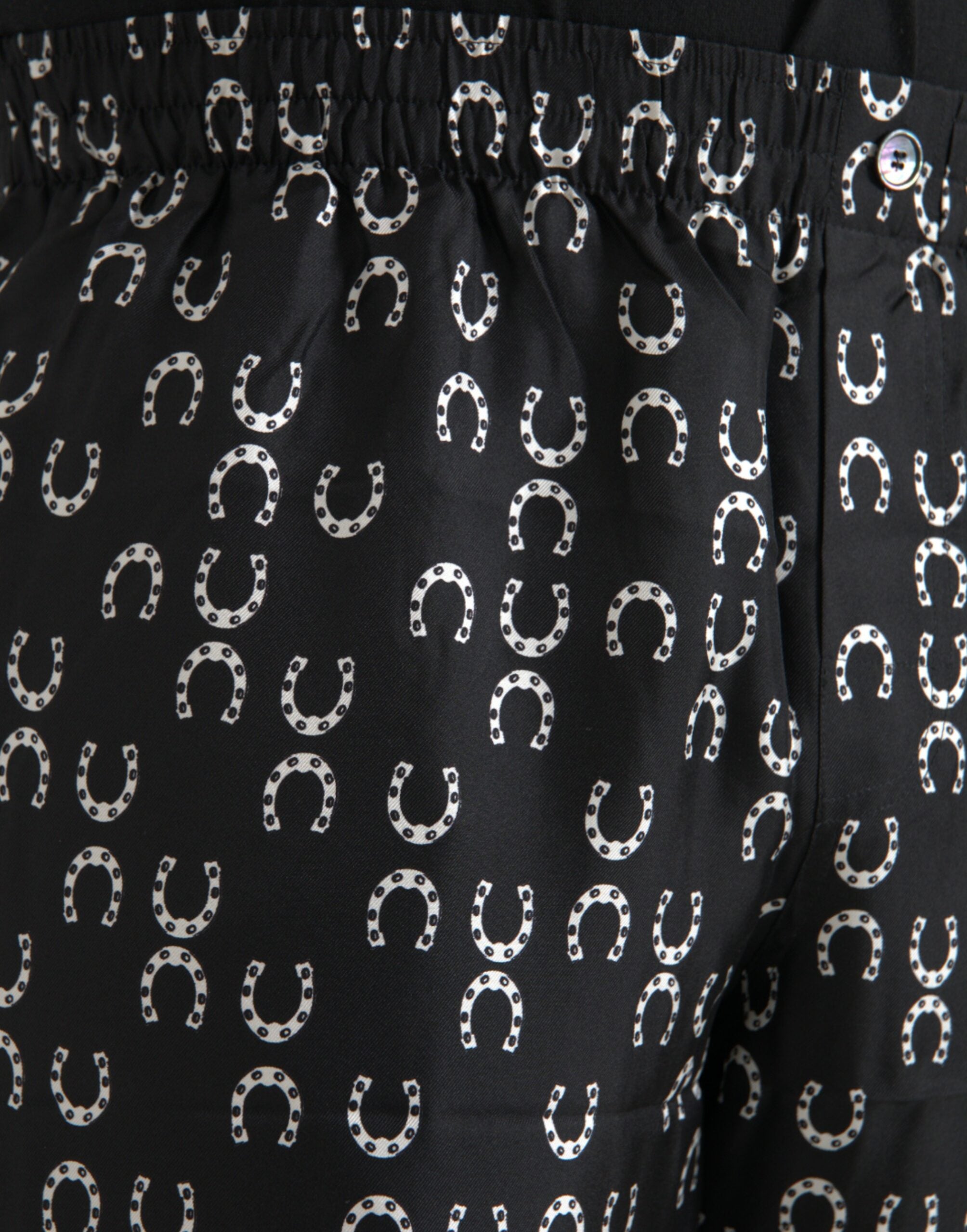 Dolce & Gabbana black silk trousers with horseshoe pattern-4