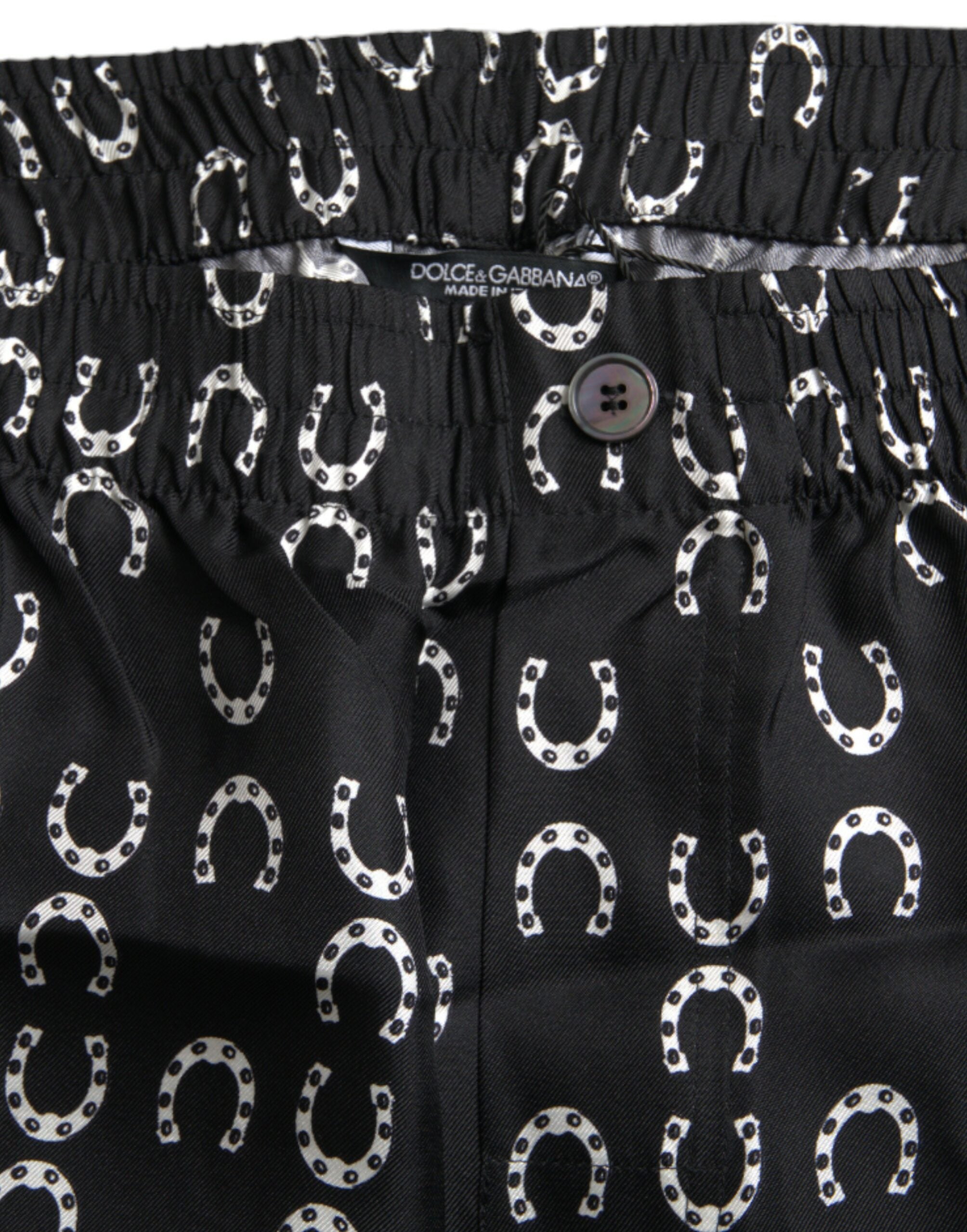 Dolce & Gabbana black silk trousers with horseshoe pattern-5