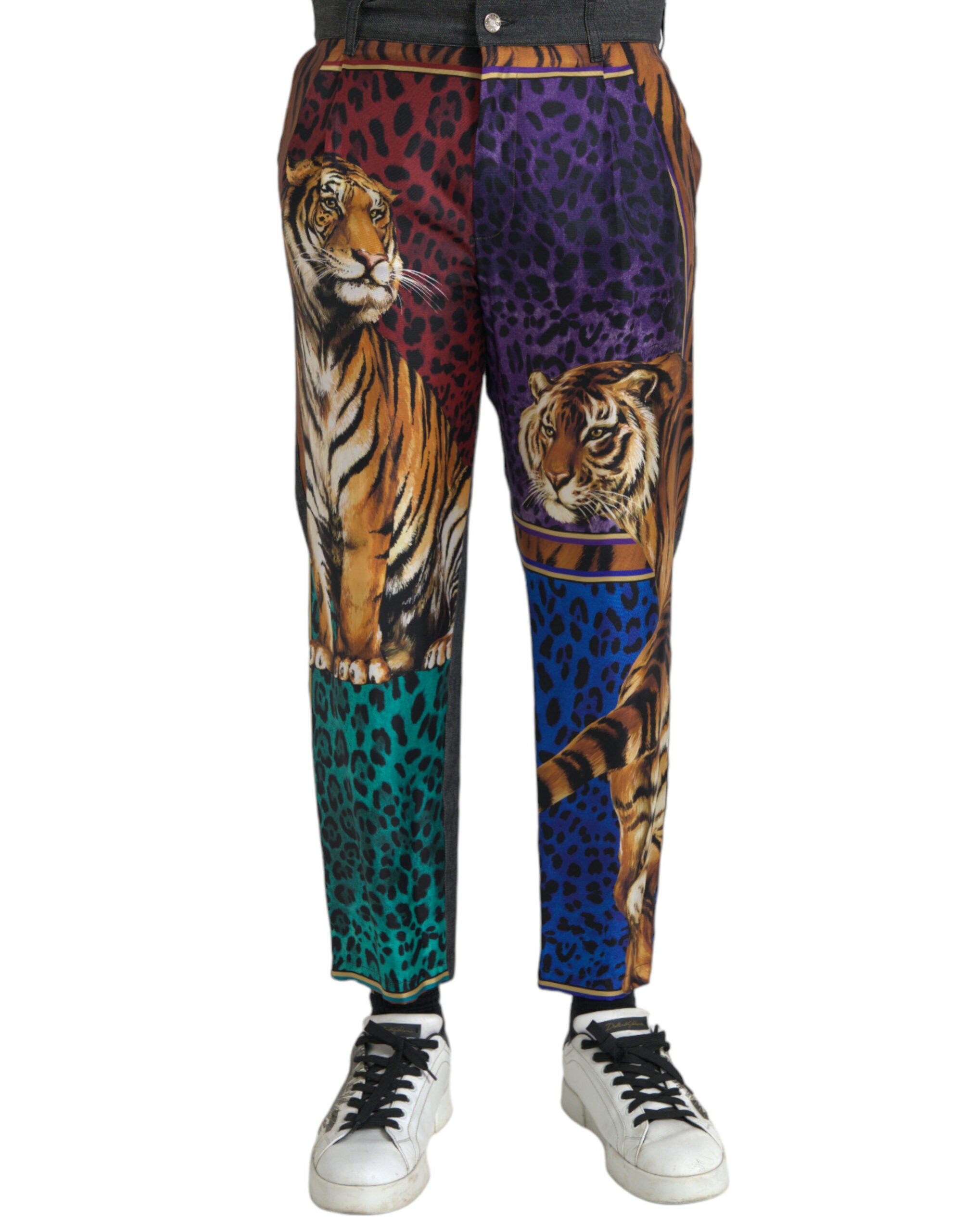 Dolce & Gabbana Multicolor Tiger Leopard Cotton Loose Tapered Pants-1