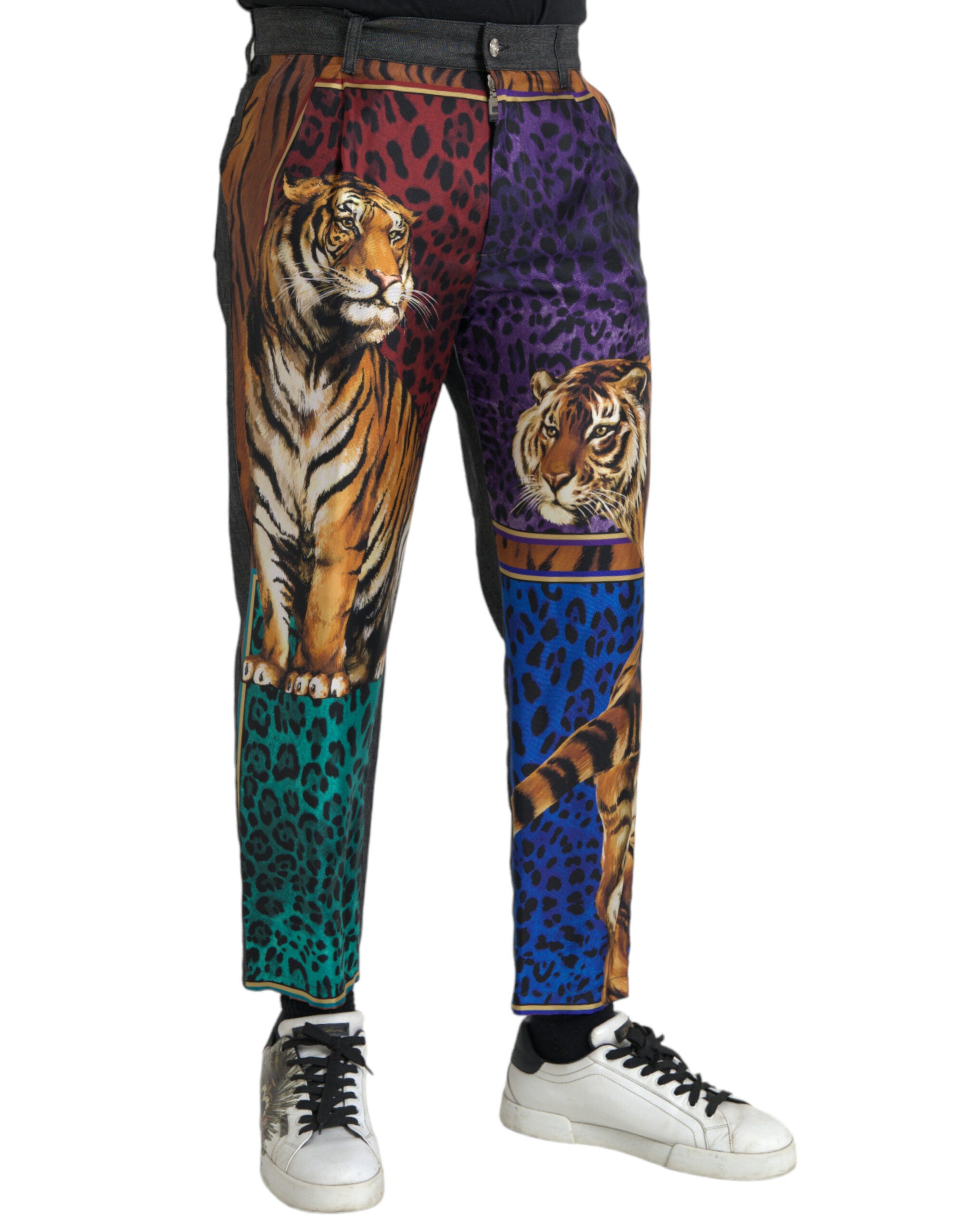 Dolce & Gabbana Multicolor Tiger Leopard Cotton Loose Tapered Pants-2