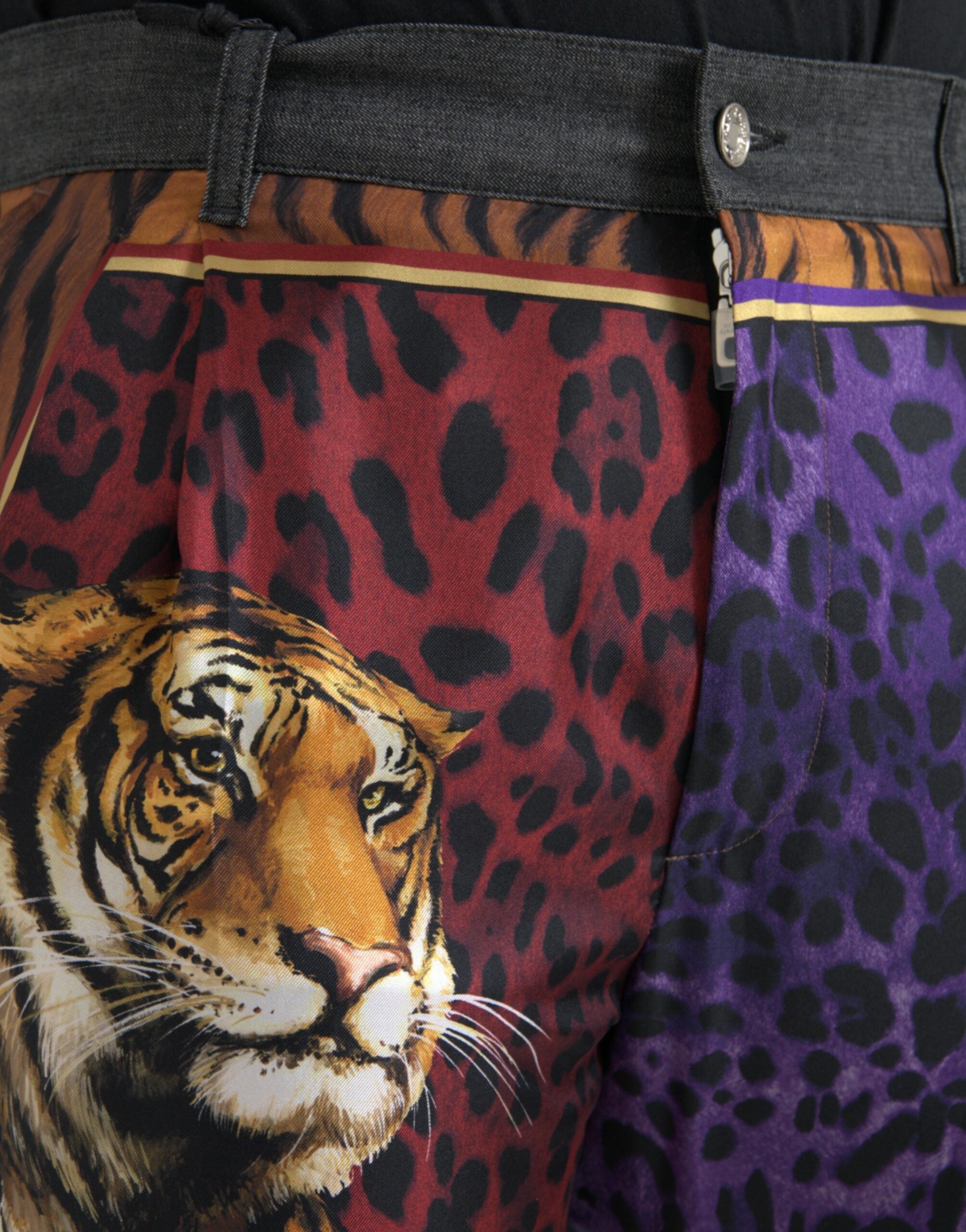 Dolce & Gabbana Multicolor Tiger Leopard Cotton Loose Tapered Pants-4