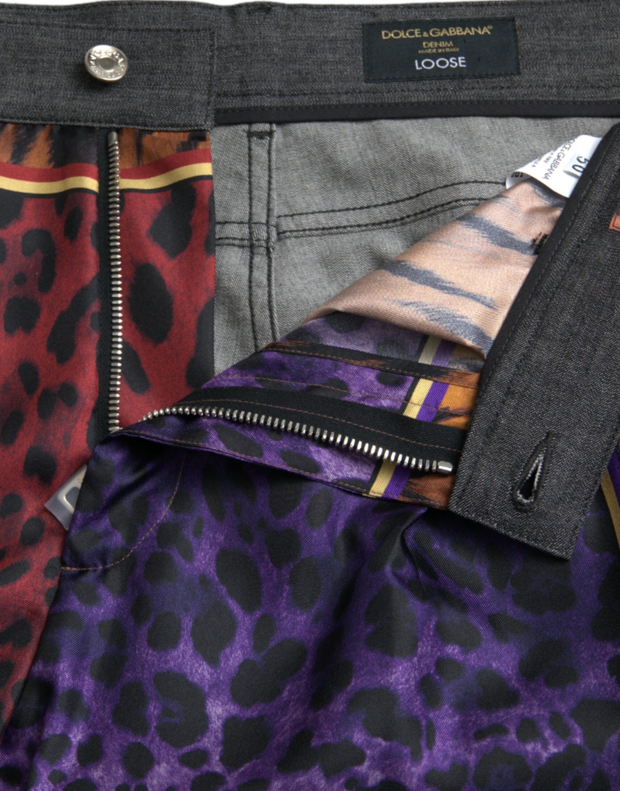 Dolce & Gabbana Multicolor Tiger Leopard Cotton Loose Tapered Pants-5