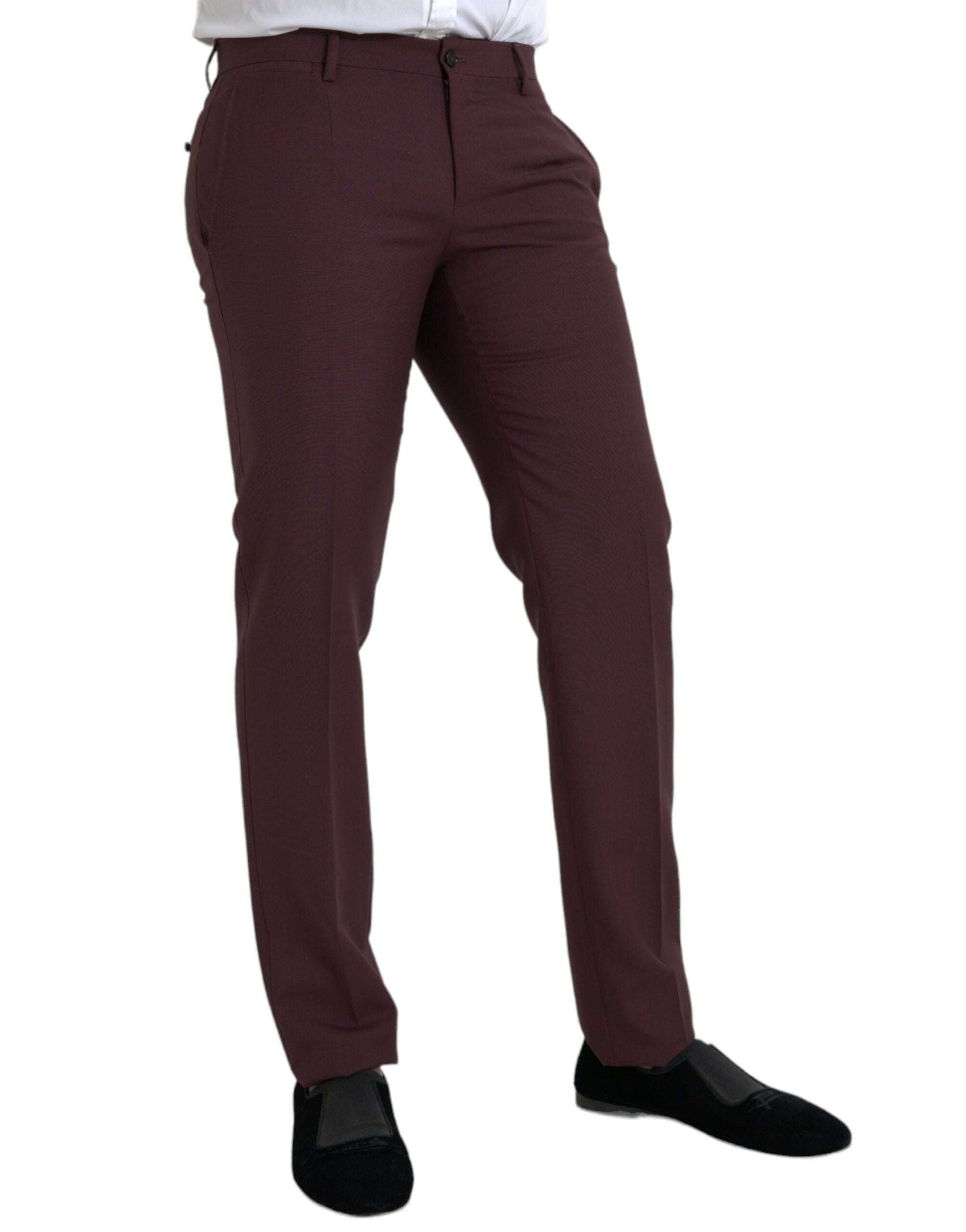 Dolce & Gabbana Chestnut Brown Wool Men's Slim Fit Dress Trousers-2