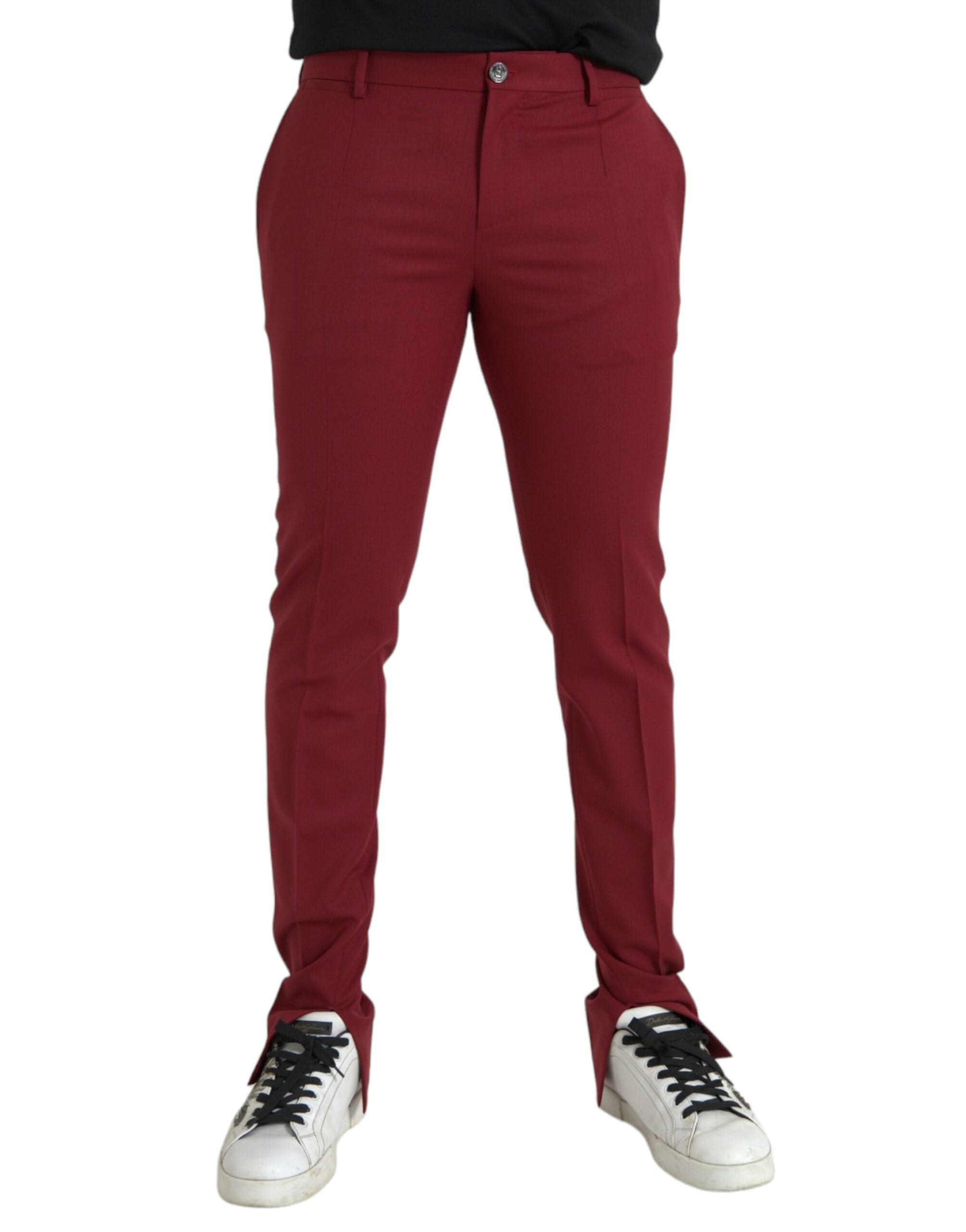 Dolce & Gabbana Red Wool Men's Slim Fit Dress Trousers-1