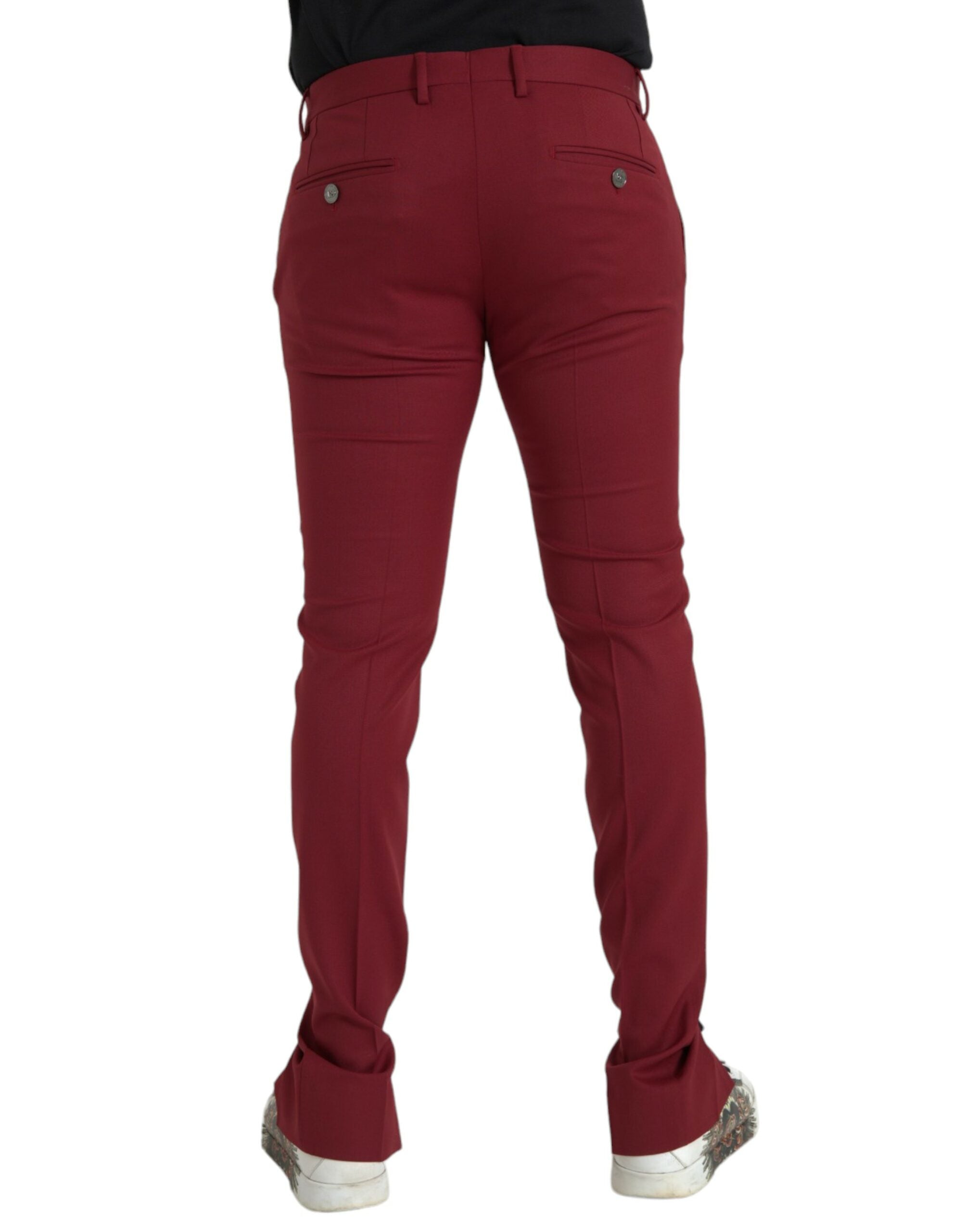 Dolce & Gabbana Red Wool Men's Slim Fit Dress Trousers-3