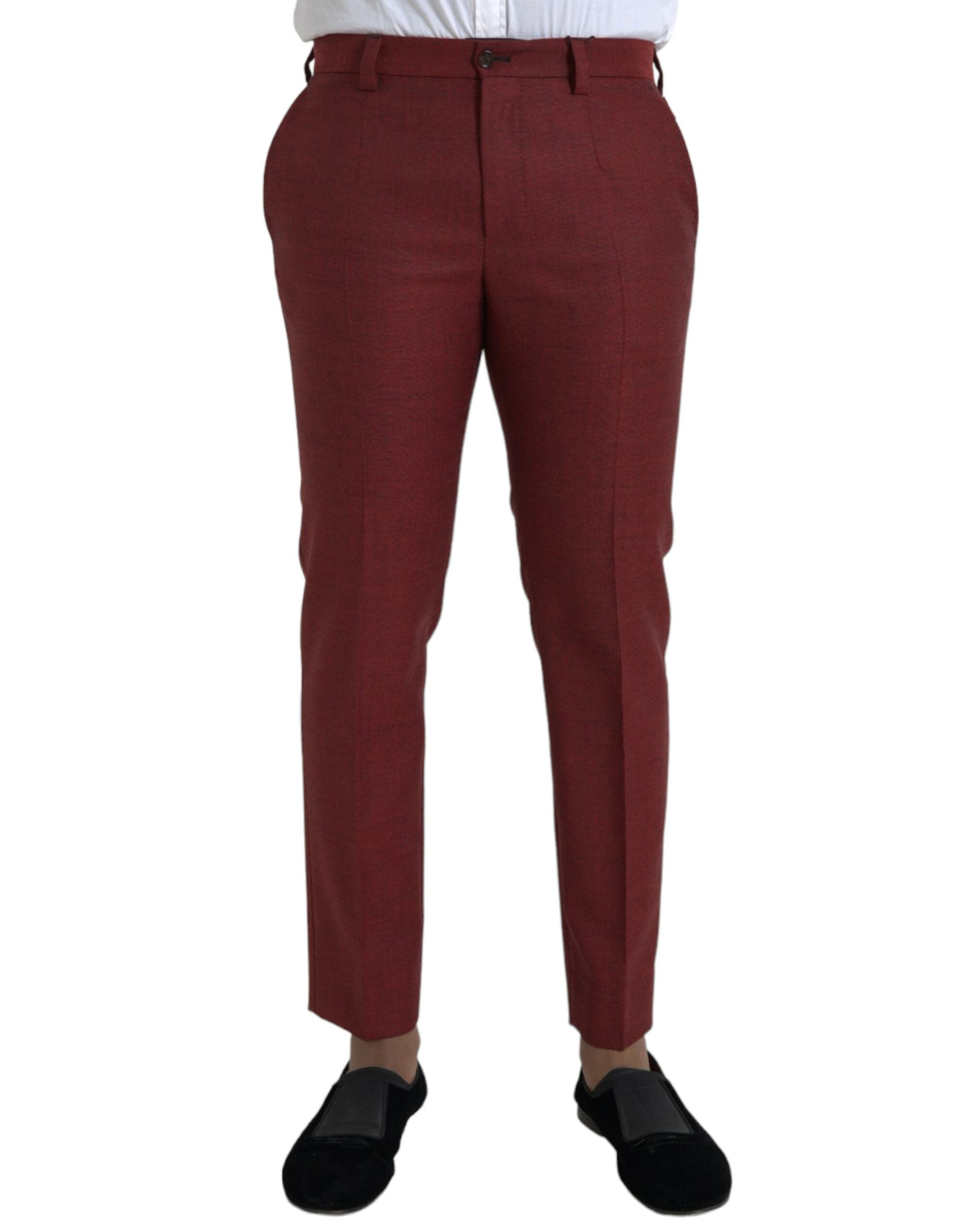 Dolce & Gabbana Maroon Wool Herren Skinny Dress Hose-1