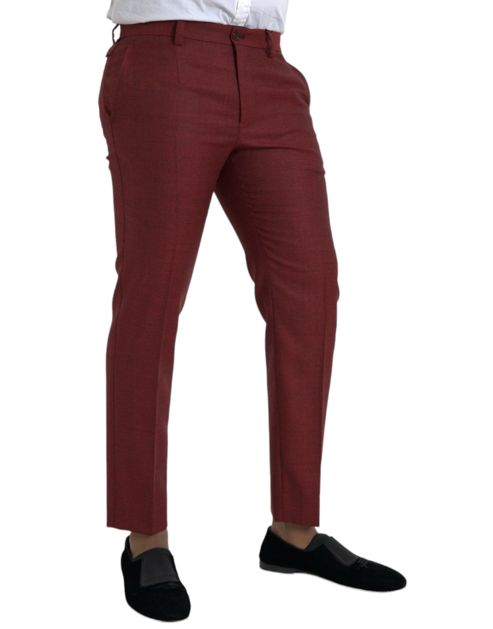Dolce & Gabbana Maroon Wool Herren Skinny Dress Hose-2