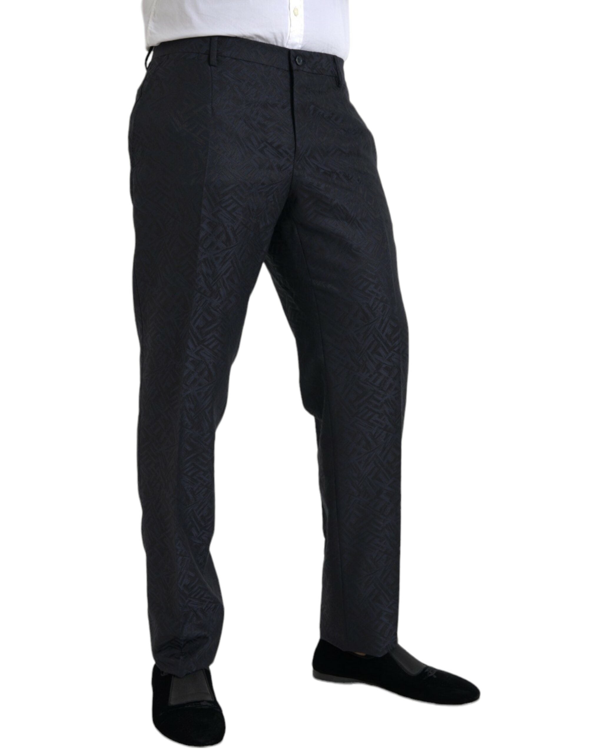 Dolce & Gabbana Blue Brocade Wool Skinny Men's Suit Trousers-2