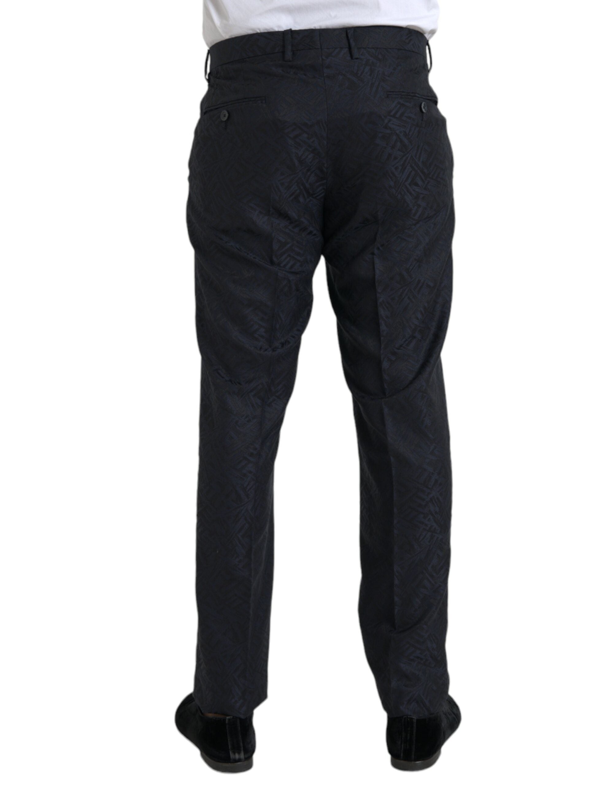 Dolce & Gabbana Blue Brocade Wool Skinny Men's Suit Trousers-3