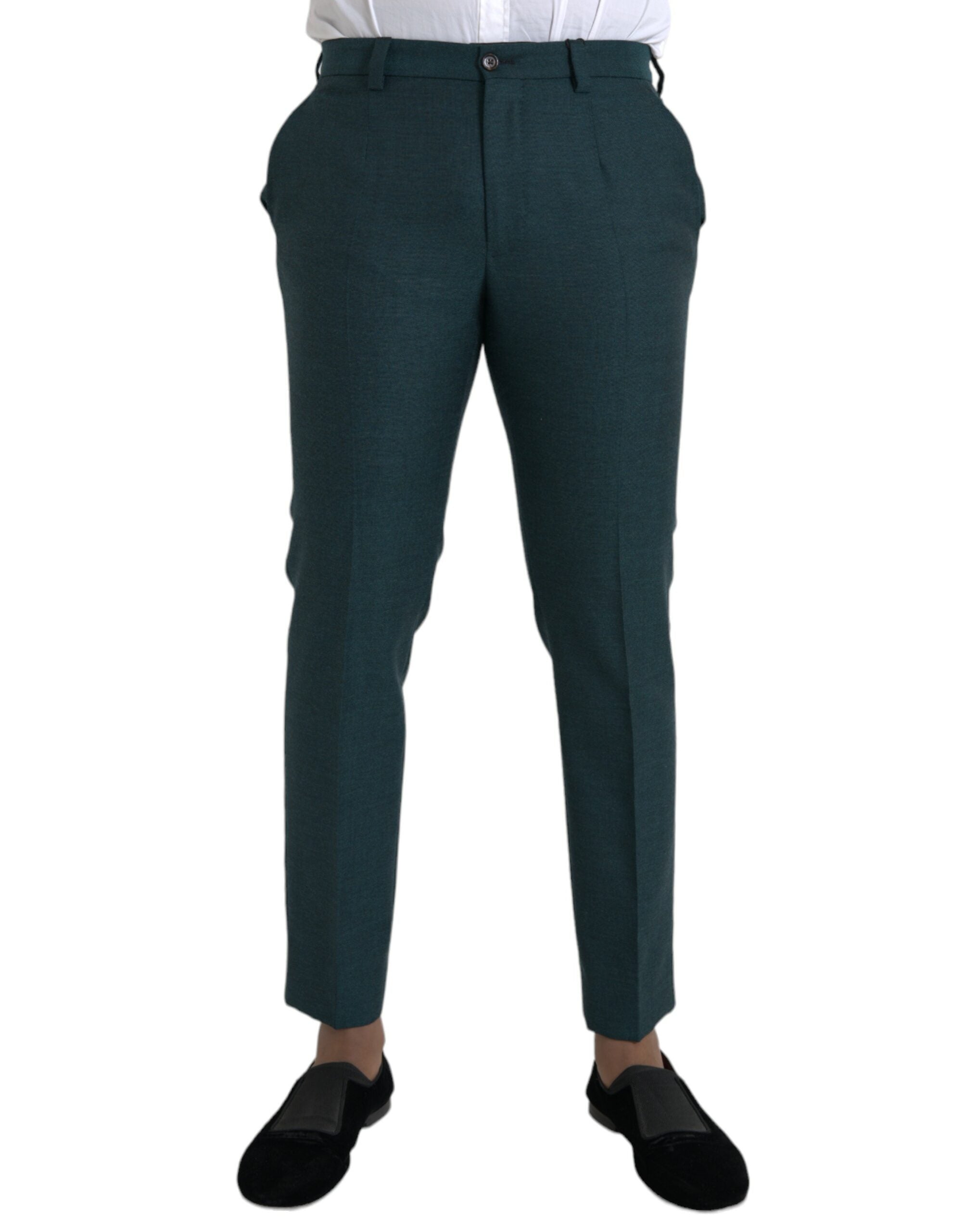 Dolce & Gabbana Grüne Skinny Slim Dress Hose aus Wolle-1