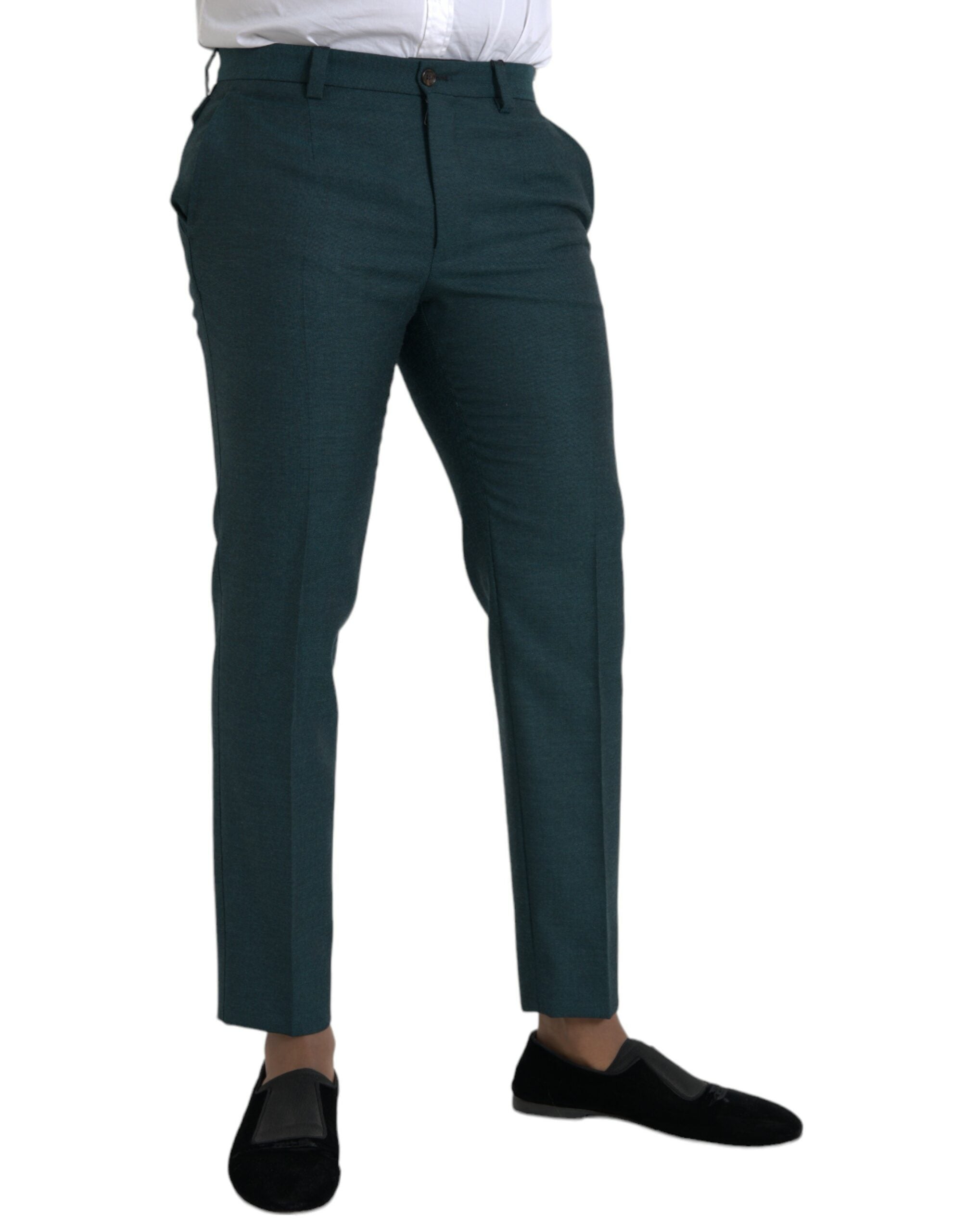 Dolce & Gabbana Grüne Skinny Slim Dress Hose aus Wolle-2