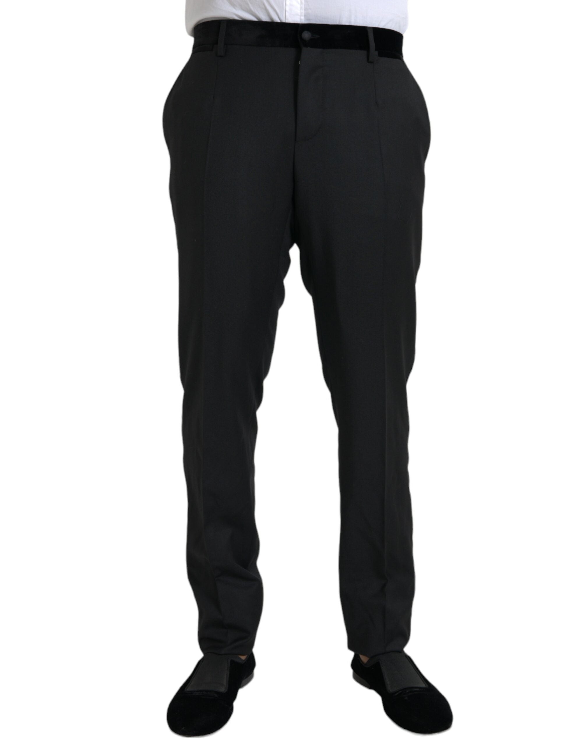 Pantalones de vestir ajustados de seda negra para hombre de Dolce & Gabbana-1