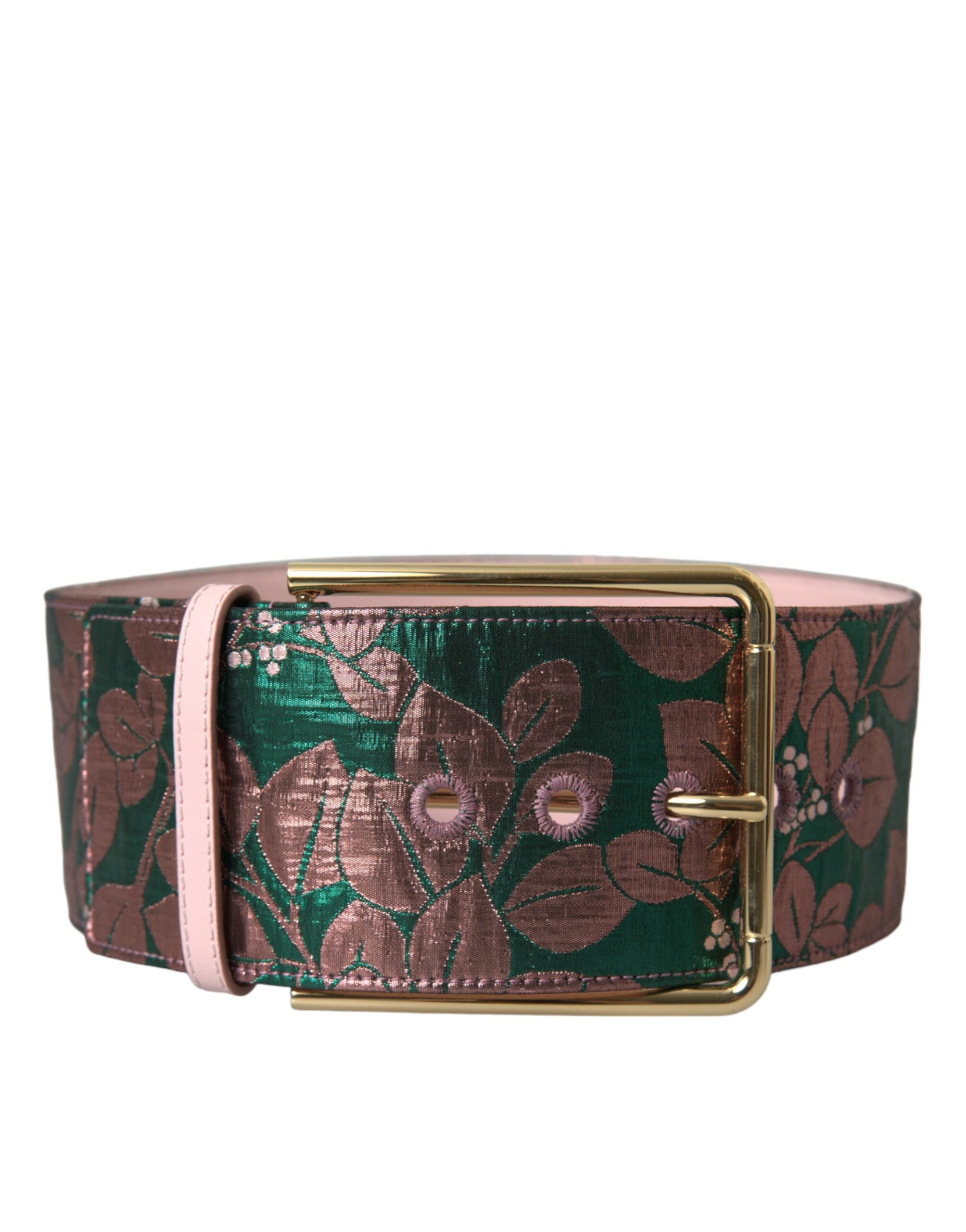 Cinturón de jacquard de lúrex con estampado floral multicolor y hebilla dorada de Dolce & Gabbana-1