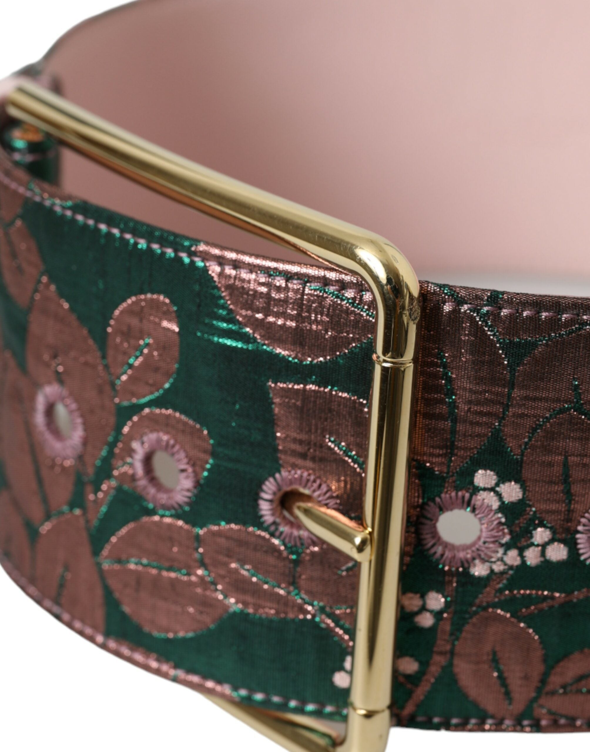 Cinturón de jacquard de lúrex con estampado floral multicolor y hebilla dorada de Dolce & Gabbana-4