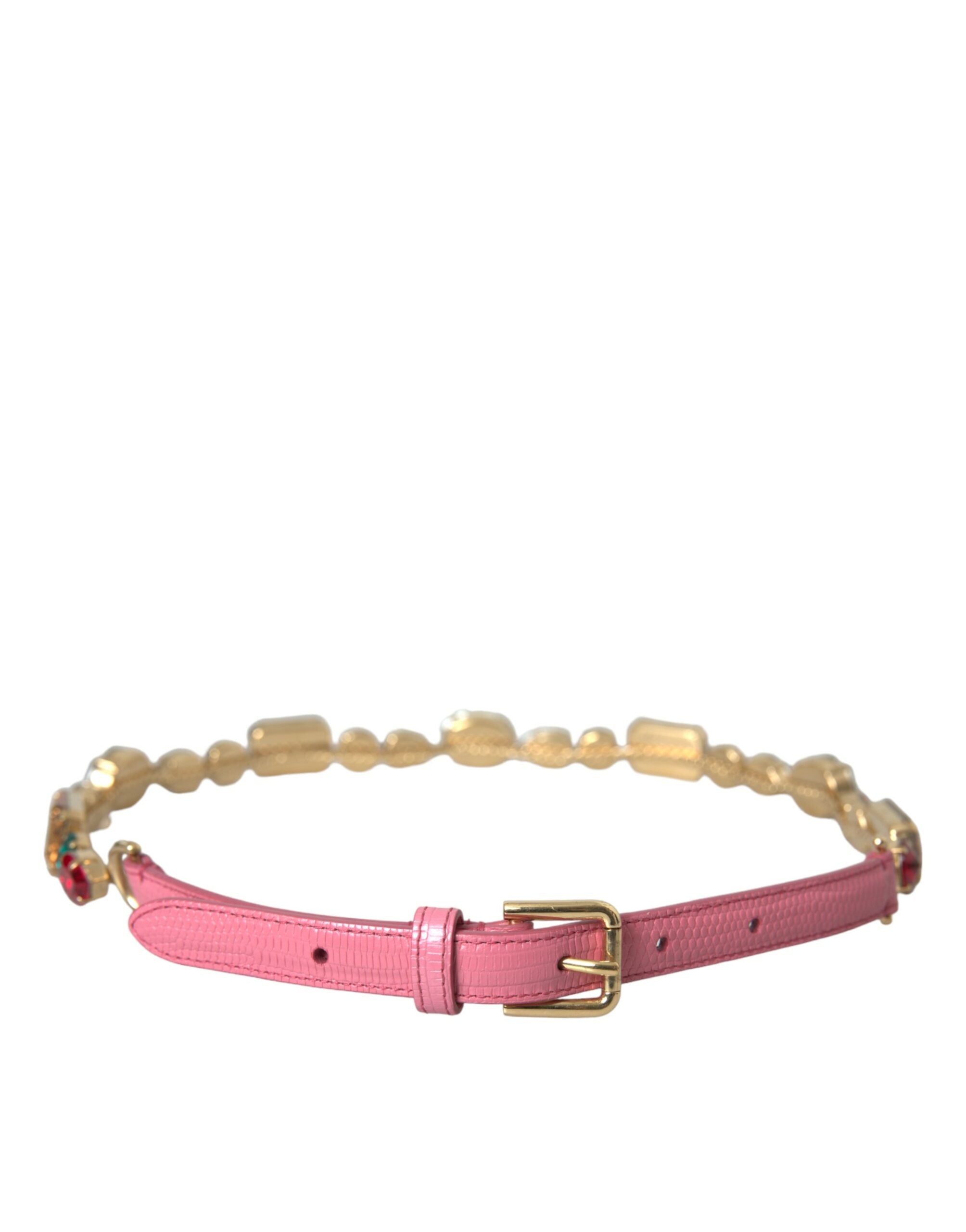 Dolce & Gabbana pink leather belt with crystal chain embellishment