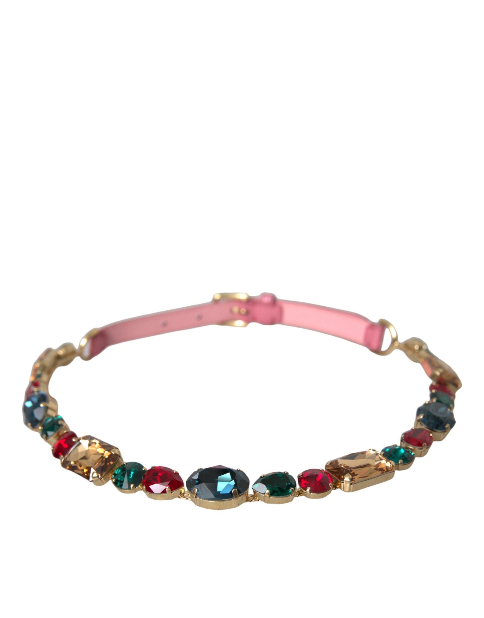 Cinturón de piel rosa de Dolce & Gabbana con adorno de cadena de cristal-2
