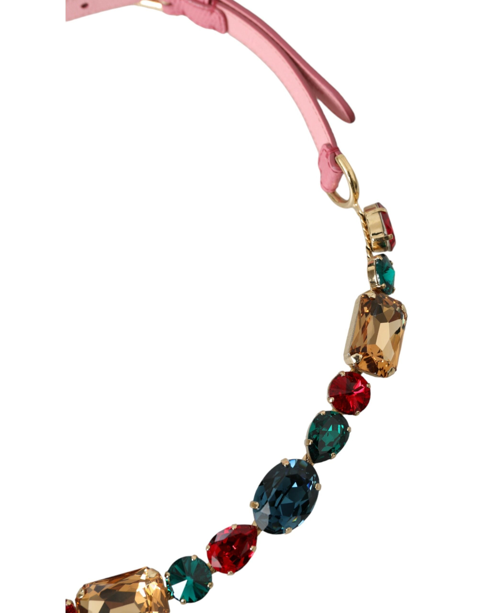 Cinturón de piel rosa de Dolce & Gabbana con adorno de cadena de cristal-3