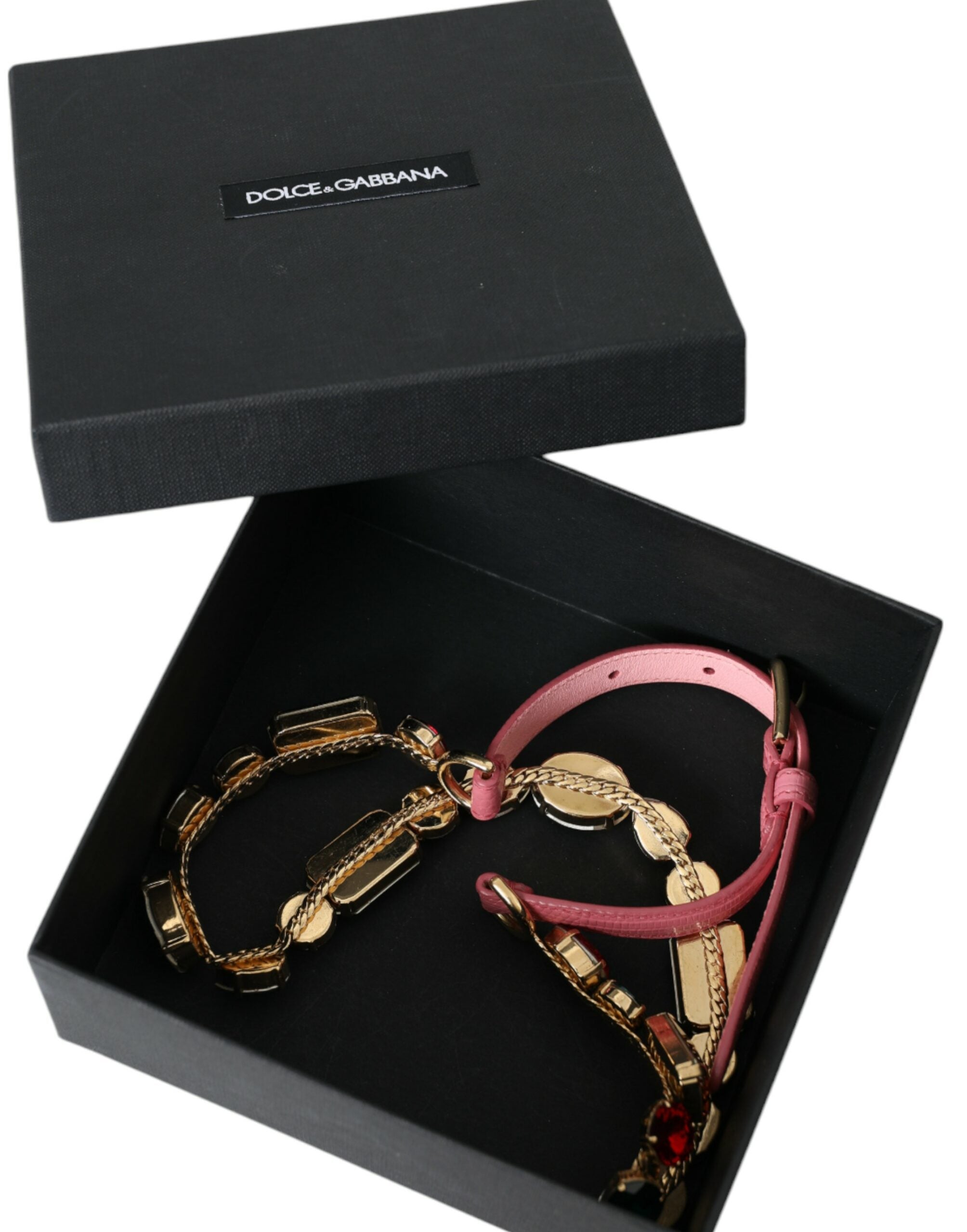 Cinturón de piel rosa de Dolce & Gabbana con adorno de cadena de cristal-6