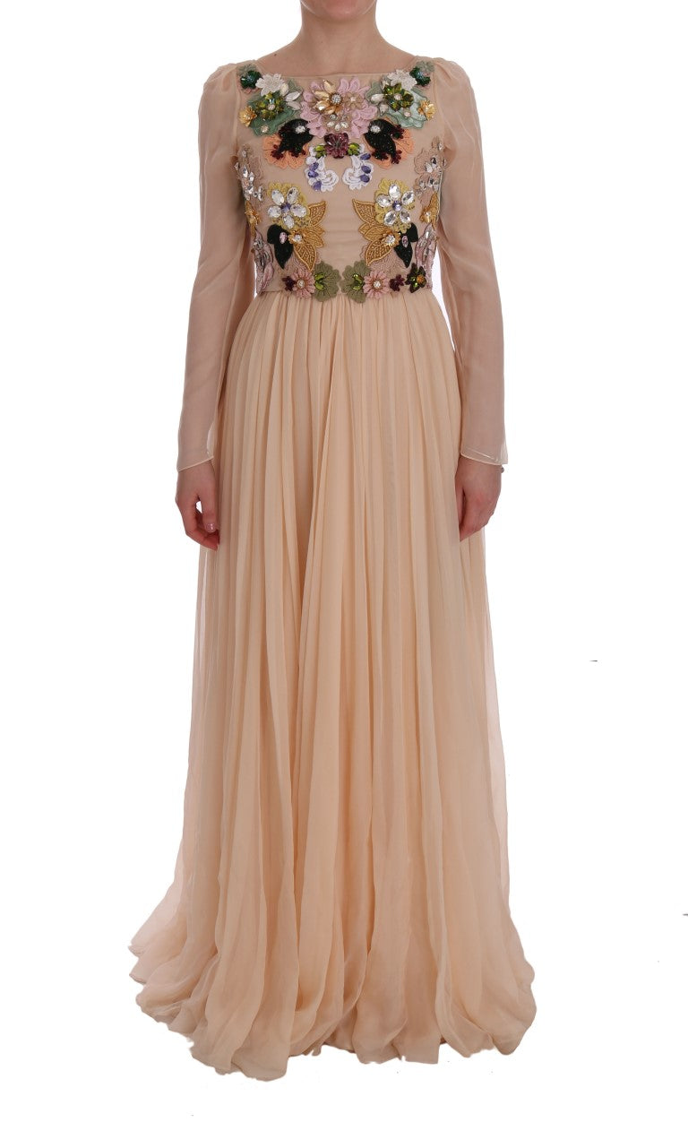 Dolce & Gabbana Rosa Seide Floral Kristall Maxikleid-1