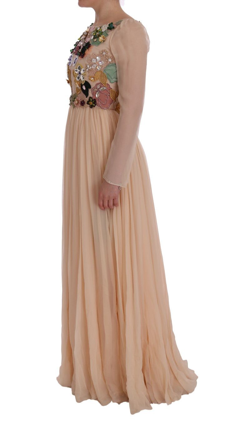 Dolce & Gabbana Rosa Seide Floral Kristall Maxikleid-2