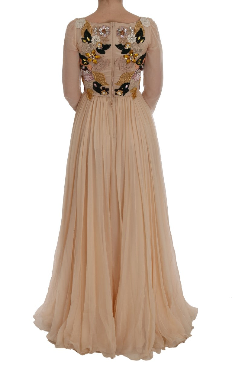 Dolce & Gabbana Rosa Seide Floral Kristall Maxikleid-3