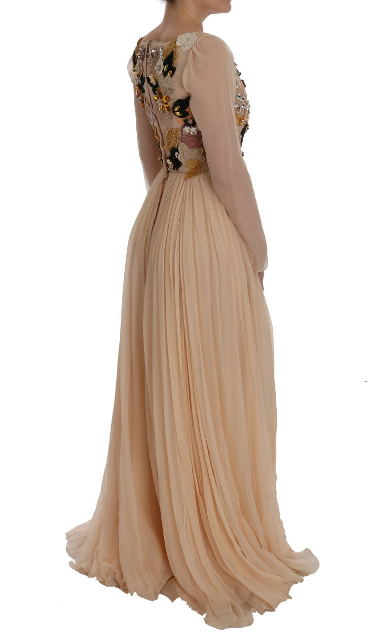 Dolce & Gabbana Rosa Seide Floral Kristall Maxikleid-4