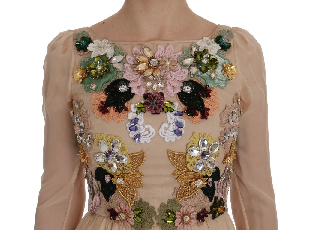 Dolce & Gabbana Rosa Seide Floral Kristall Maxikleid-5