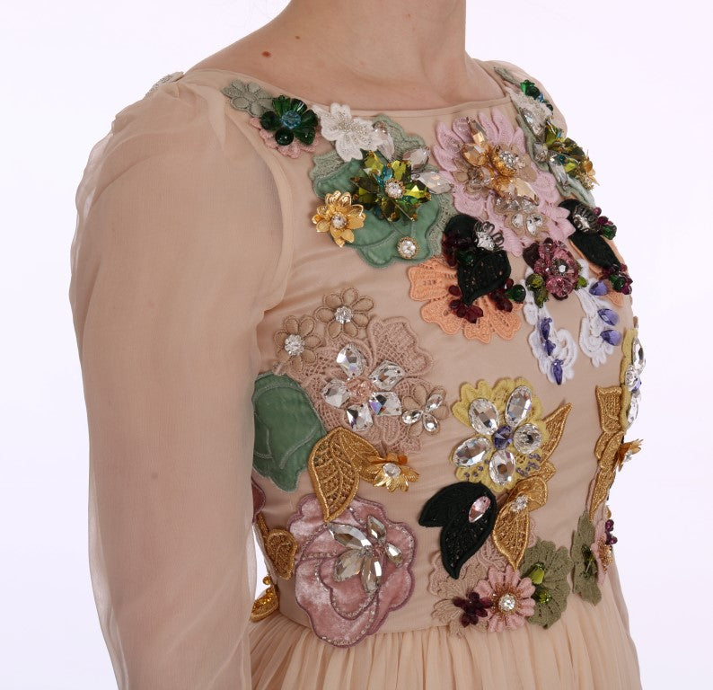 Dolce & Gabbana Rosa Seide Floral Kristall Maxikleid-6