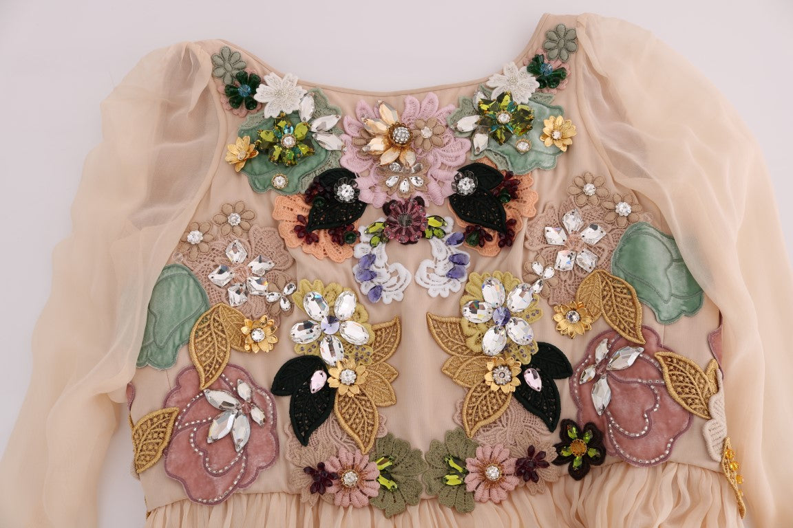 Dolce & Gabbana Rosa Seide Floral Kristall Maxikleid-7