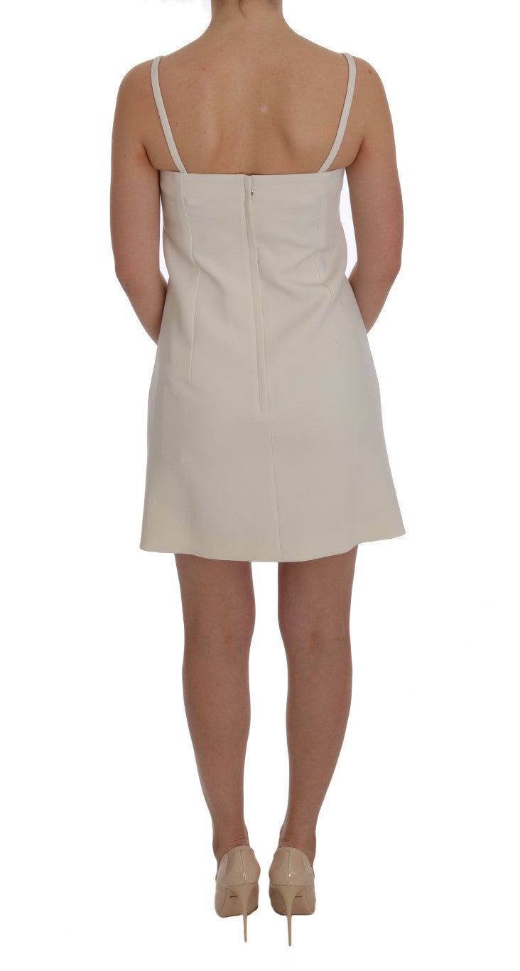 Dolce & Gabbana White Stretch Brooch Shift Dress in Wool-3