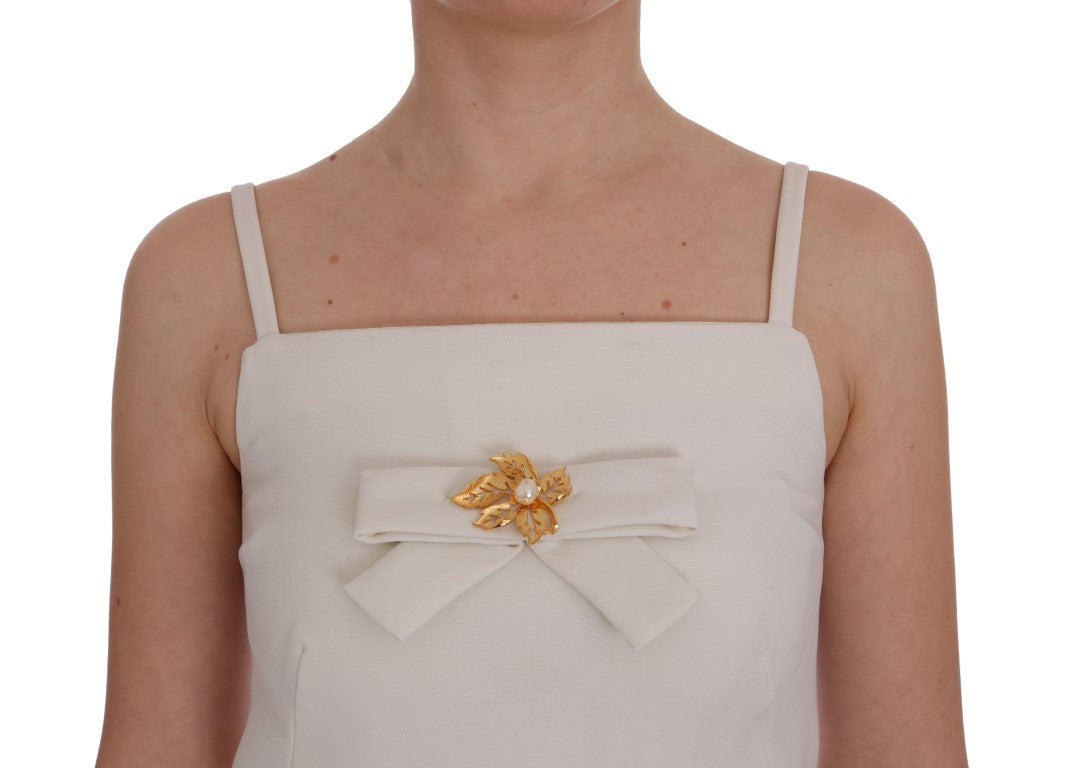 Dolce & Gabbana White Stretch Brooch Shift Dress in Wool-5