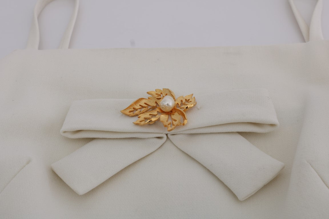 Dolce & Gabbana White Stretch Brooch Shift Dress in Wool-6