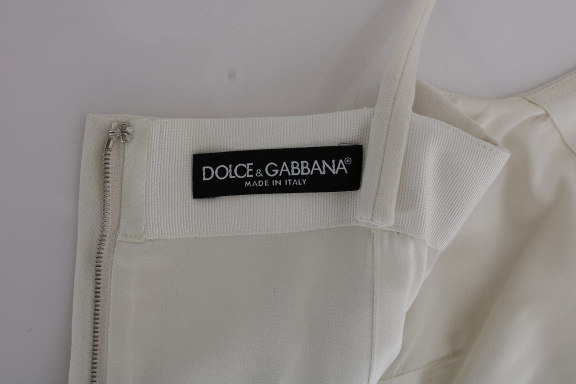 Dolce & Gabbana White Stretch Brooch Shift Dress in Wool-7