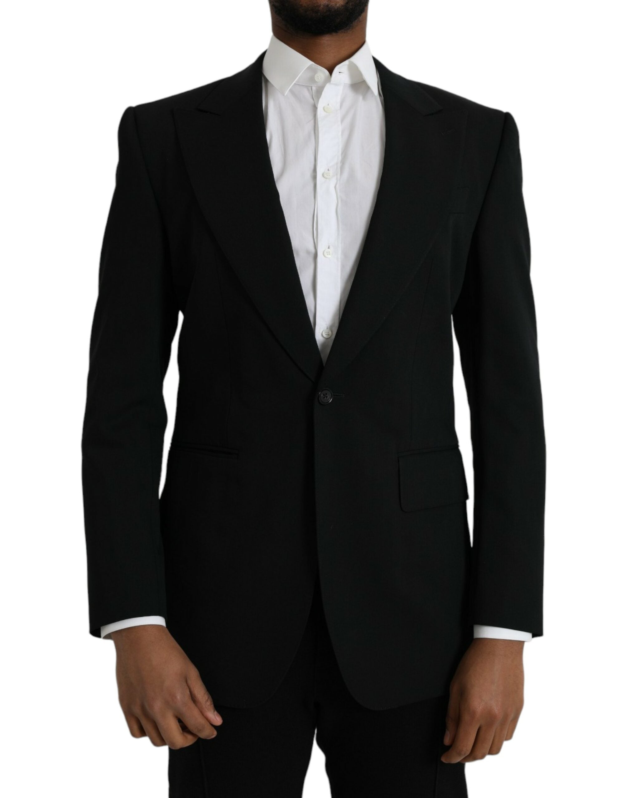 Dolce & Gabbana Schwarzer einreihiger Wollmantel mit Spitze Blazer-1